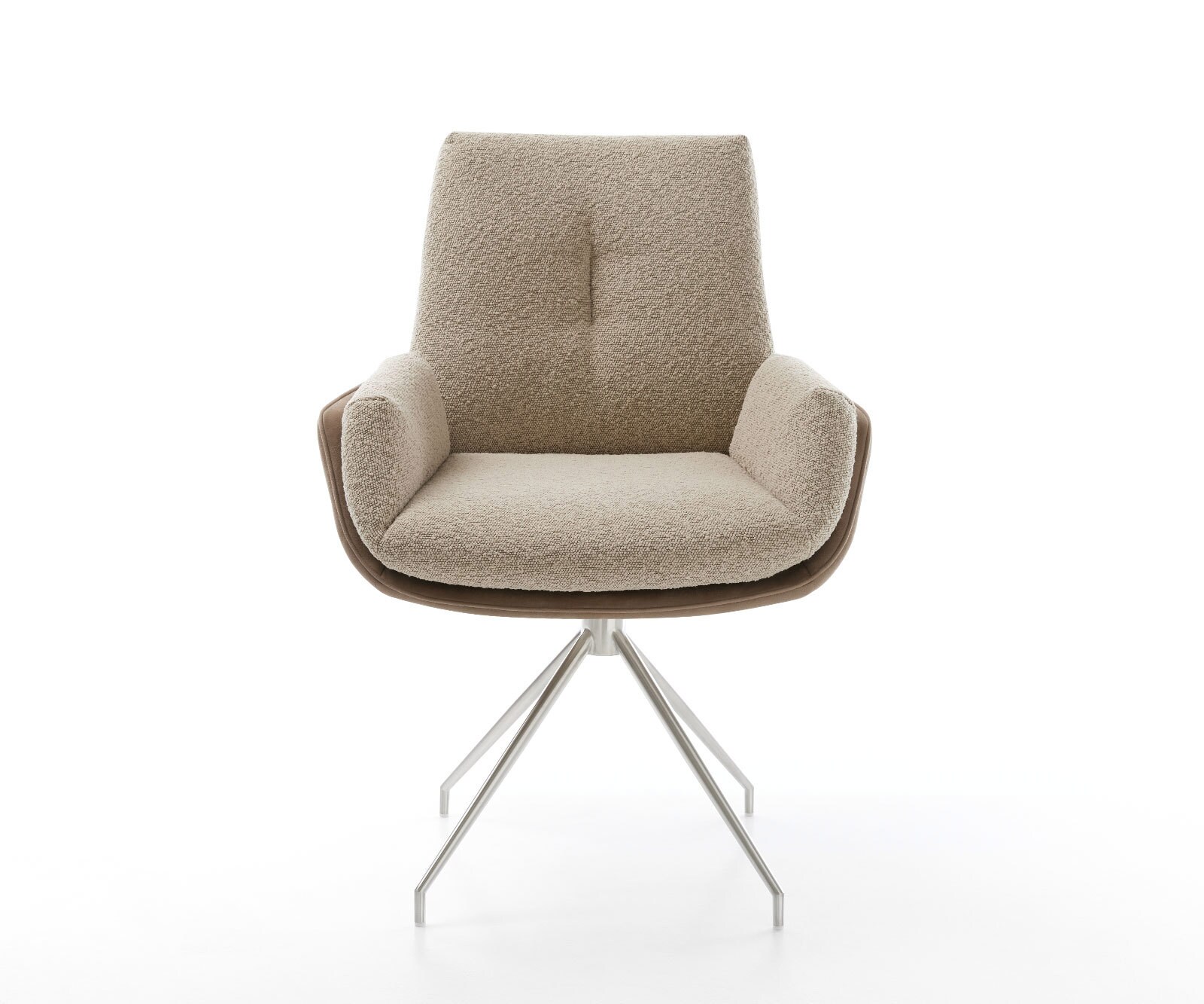Chaise-pivotante Clea-Flex tissu mixte couleur boue pied croisé conique acier inoxydable brossé pivotement sur 180° 1