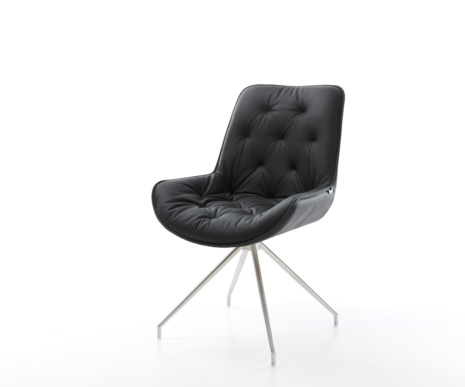 Esszimmerstuhl Taimi-Flex Echt-Leder Schwarz Kreuzgestell konisch Edelstahl Esszimmerstuhl Taimi-Flex Echt-Leder Schwarz Kreuzgestell konisch Edelstahl