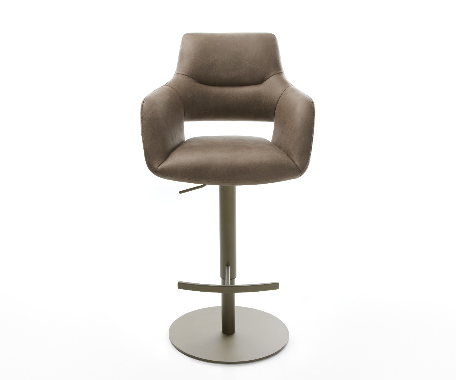 Barstuhl Yago-Flex Mikrofaser Taupe Vintage Drehfuß höhenverstellbar Metall Titanfarben Taschenfederkern 1