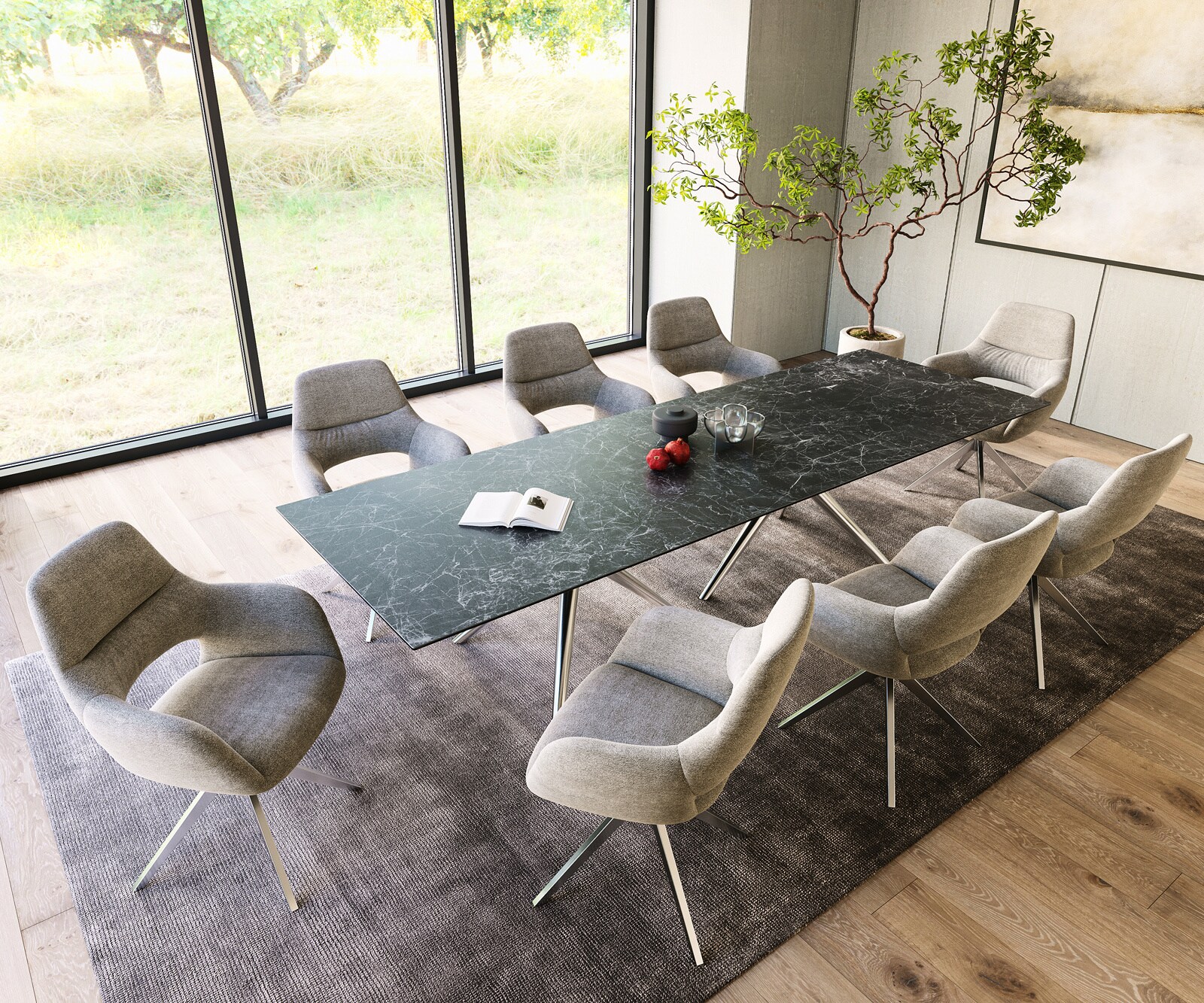 Esstisch Edge 300x100 Keramik Laminam®Nero Greco Anthrazit Estelar rund Edelstahl 6