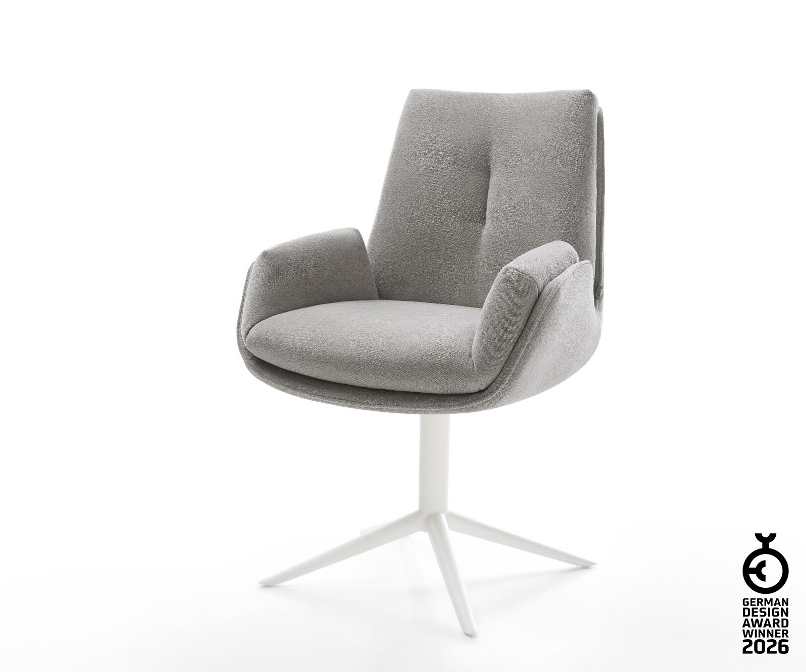 Chaise-pivotante Clea-Flex tissu structuré doux gris pied de chaise 4 branches blanc pivotement sur 360° fonction bascule