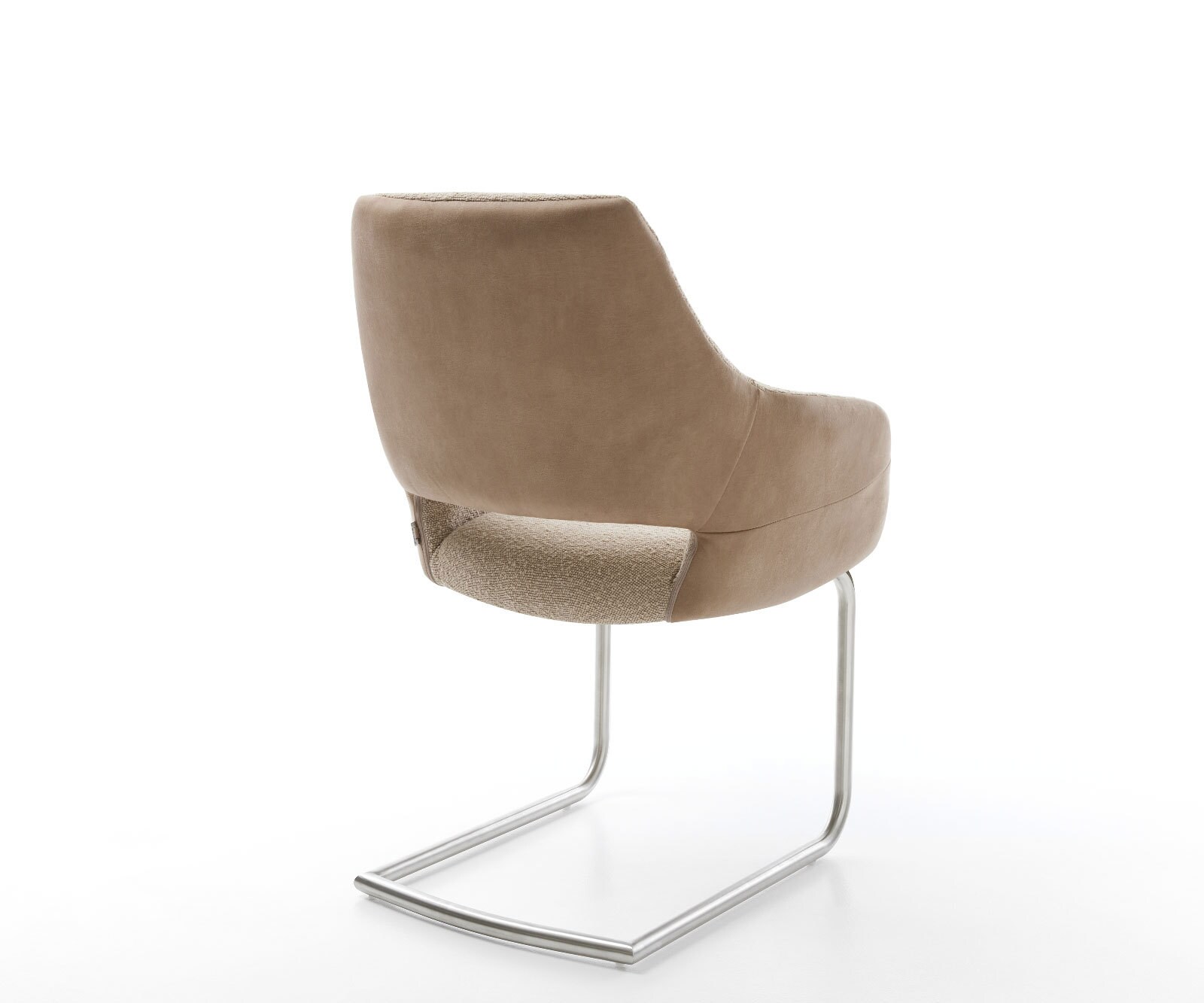Cantilever Yago-Flex avec accoudoirs tissu mixte couleur boue pied cantilever rond acier inoxydable brossé ressorts ensachés 5
