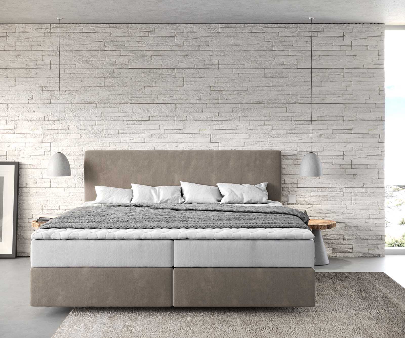 Boxspringbett Dream-Well Mikrofaser Beige 200x200 cm mit Taschenfederkernmatratze und Topper Visco 1 Boxspringbett Dream-Well Mikrofaser Beige 200x200 cm mit Taschenfederkernmatratze und Topper Visco 1