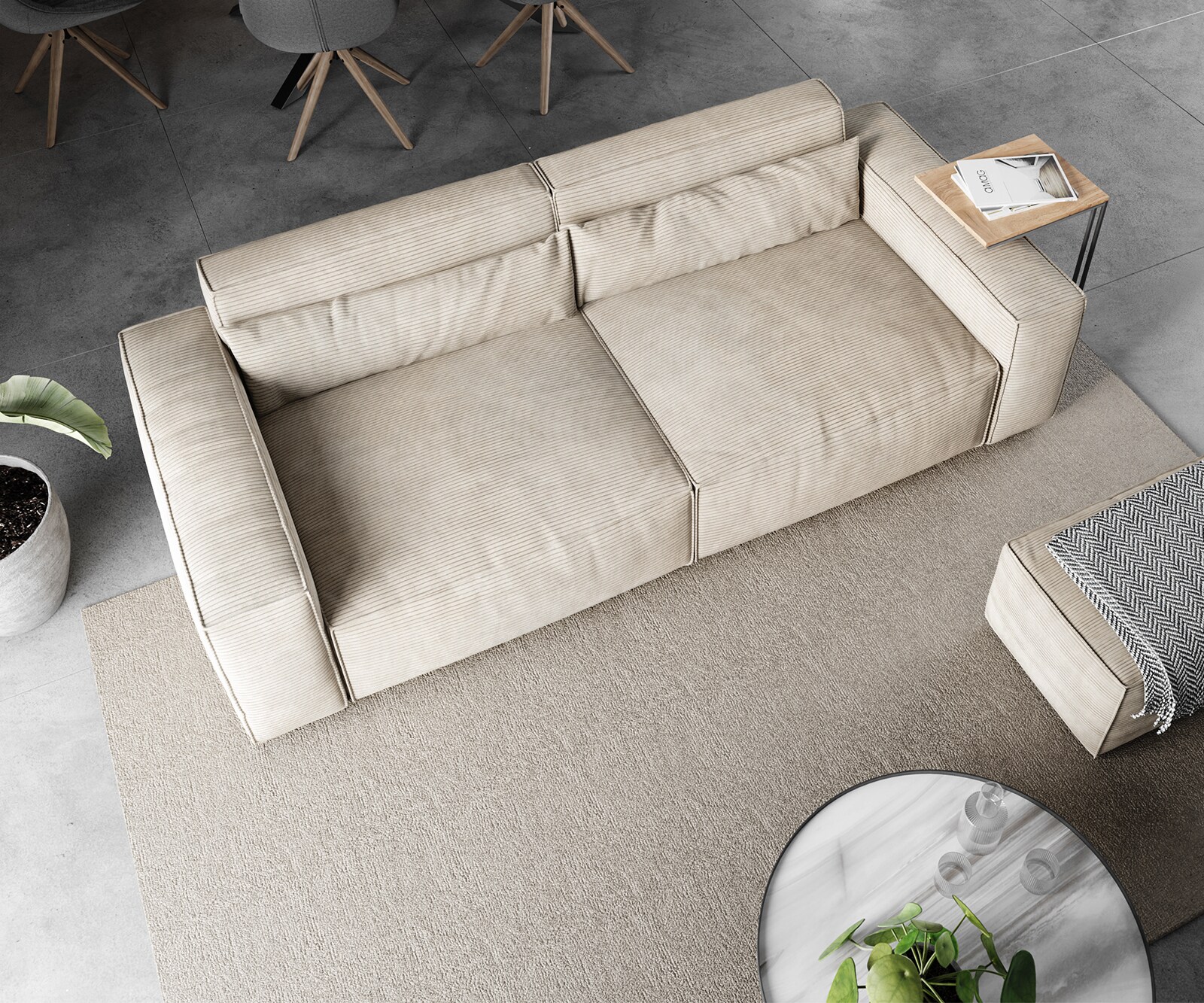Big-Sofa Sirpio 230x90 cm Cord Beige mit Hocker 3