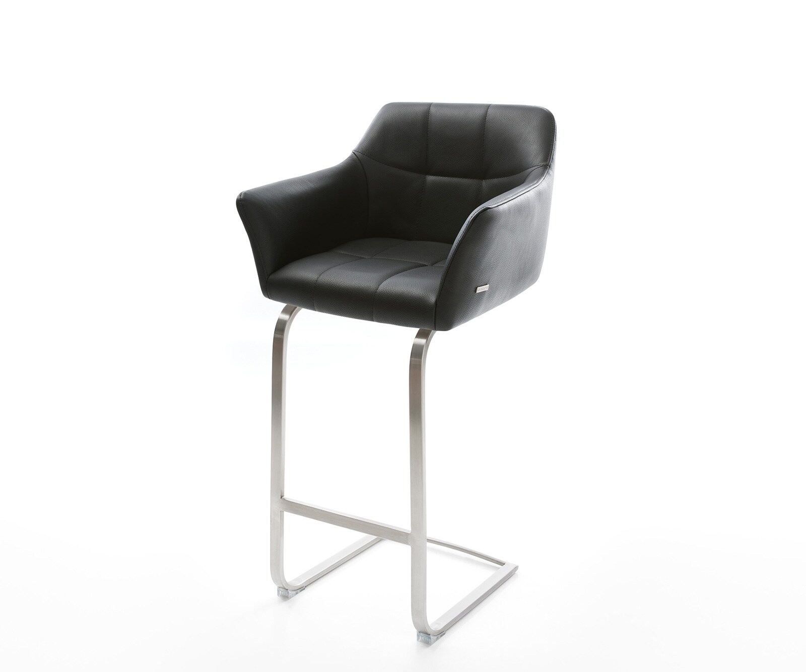 Barstuhl Yulo-Flex Echt-Leder Schwarz Freischwinger flach Edelstahl 1