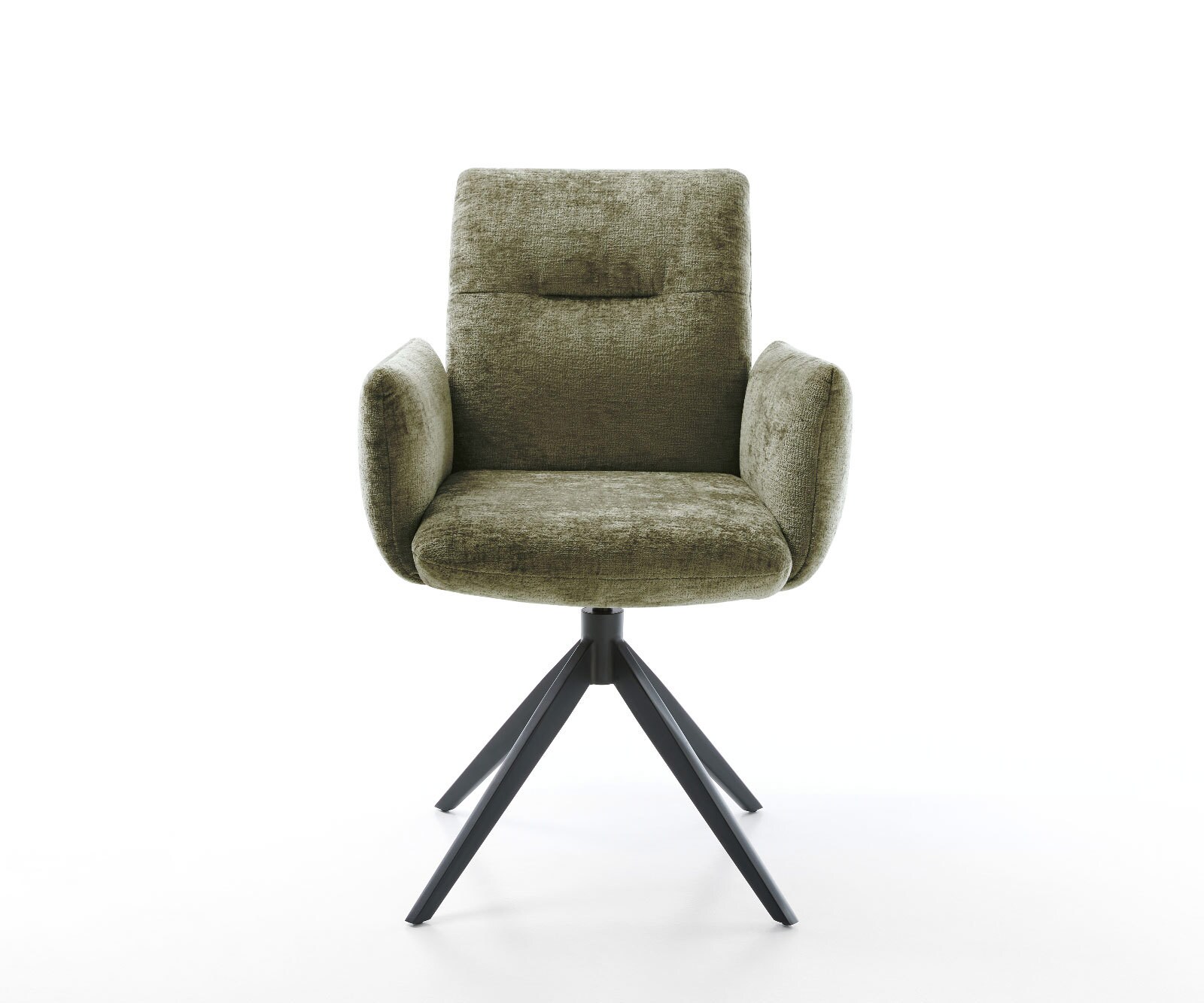 Drehstuhl Jova-Flex mit Armlehnen Chenille Olive Kreuzgestell breit Schwarz 360° drehbar Wippfunktion Taschenfederkern 2