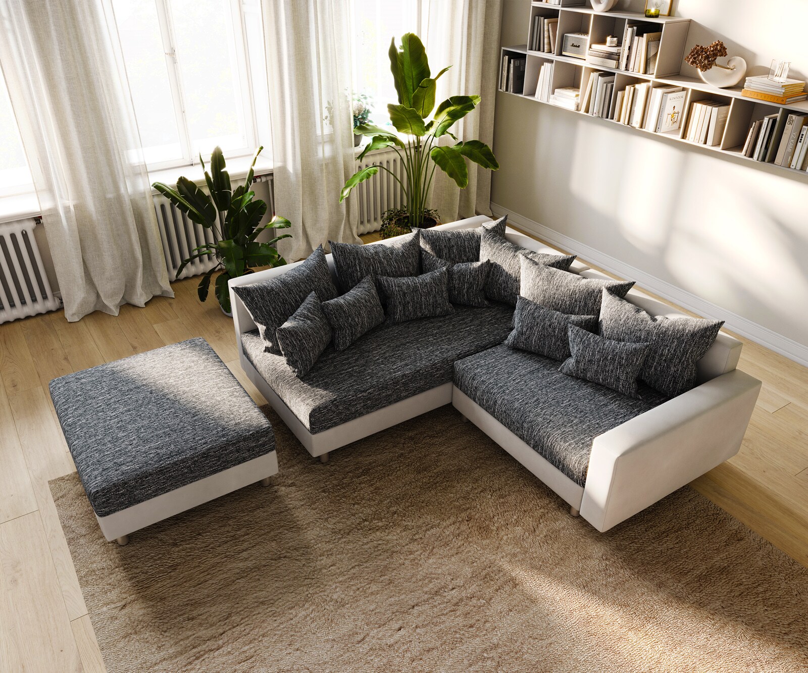 Canapé-d'angle Clovis blanc noir modulaire accoudoir Tabouret Pouf Gauche  4