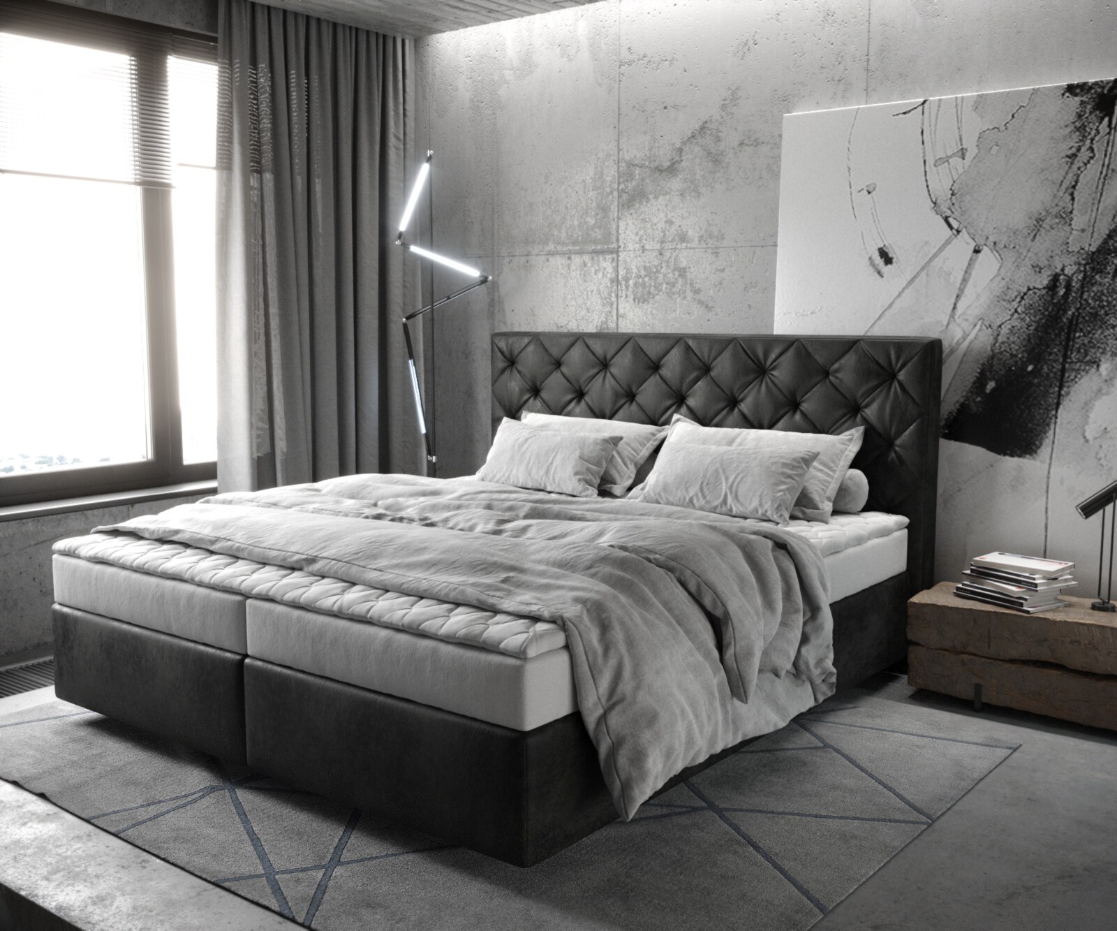 Boxspringbett Dream-Great 180x200 cm Mikrofaser Anthrazit Vintage mit Matratze und Topper