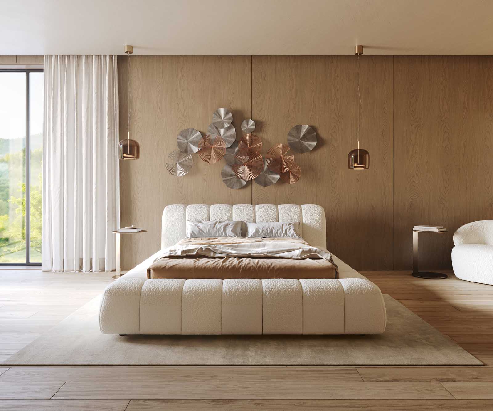 Polsterbettgestell Cutio 140x200 cm Bouclé Creme-Weiß 1 Polsterbettgestell Cutio 140x200 cm Bouclé Creme-Weiß 1