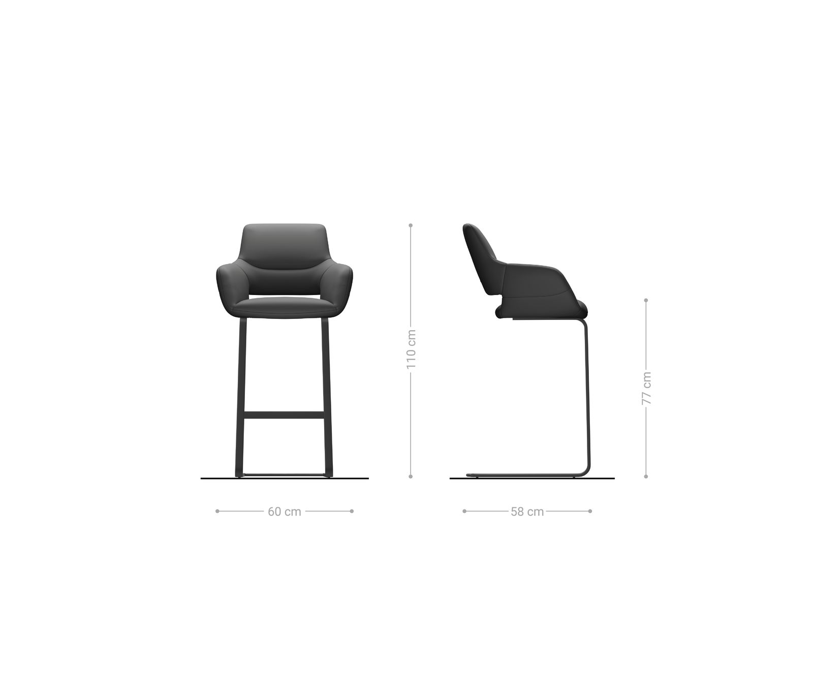 Barstuhl Yago-Flex Echt-Leder Schwarz Freischwinger flach Metall Schwarz Taschenfederkern 5