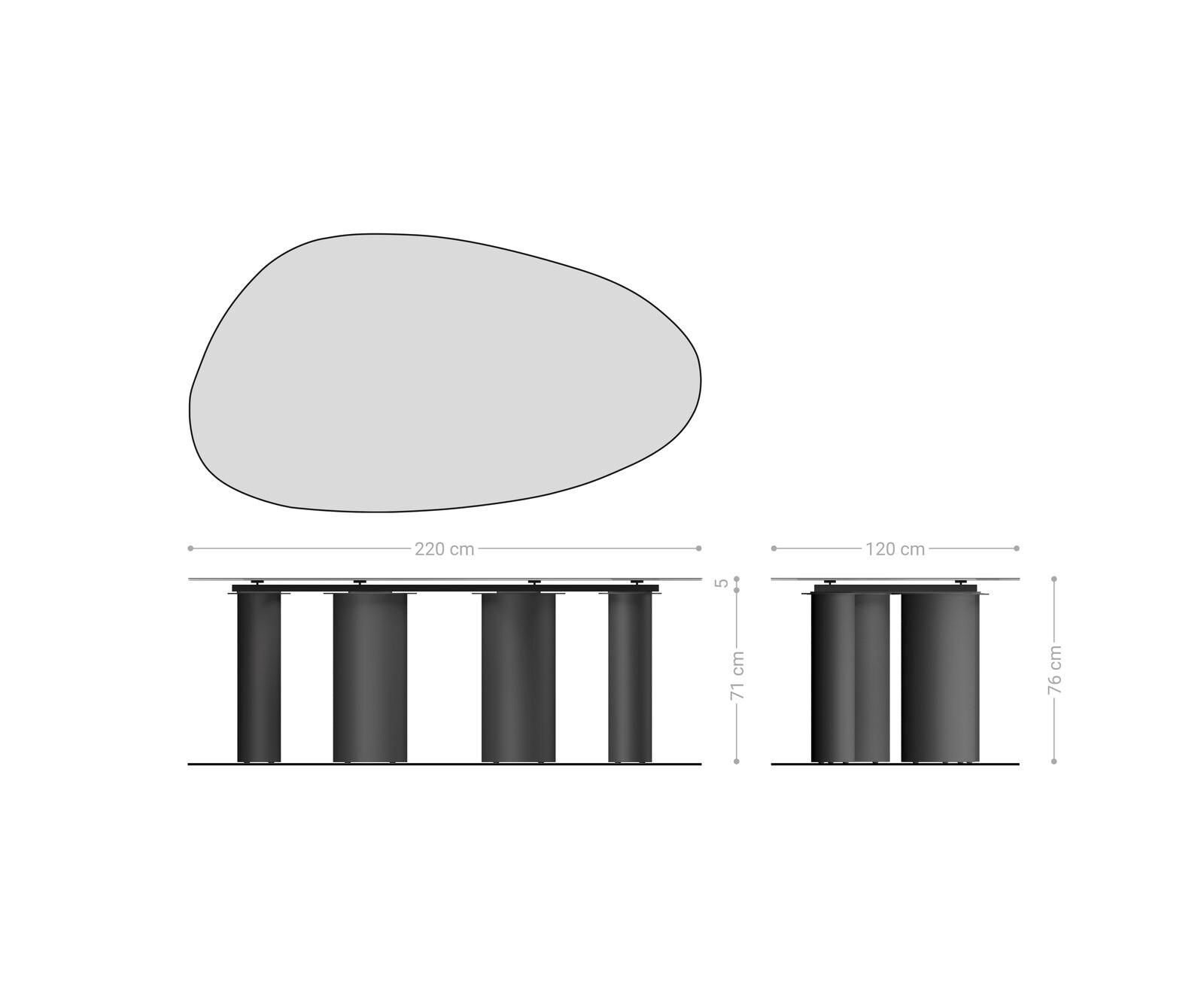 Esstisch Edge Oval 220x120 Keramik Laminam® Sabbia Eichefarbig Pilier Metall Effektfinish Titan 8