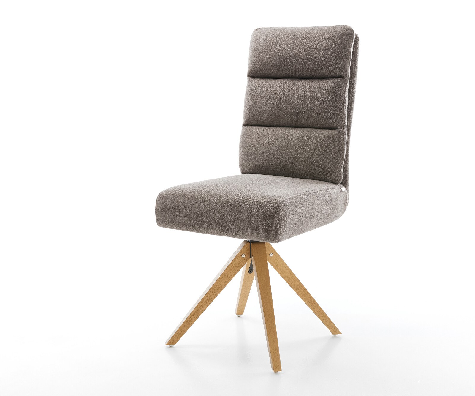 Drehstuhl Pela-Flex Strukturstoff Soft Taupe Holzgestell kantig Natur 360° drehbar Taschenfederkern