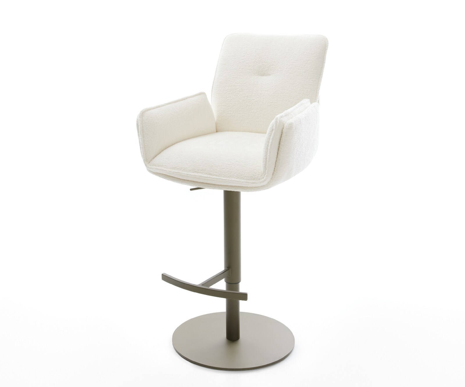 Barstuhl Nela-Flex Bouclé Soft Beige Drehfuß höhenverstellbar Metall Titanfarben