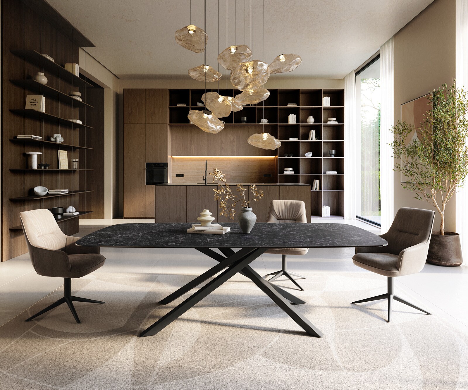 Esstisch Edge Boot 240x120 cm Keramik Laminam® Nero Greco Anthrazit Kreuzgestell Rechteck Schwarz 1