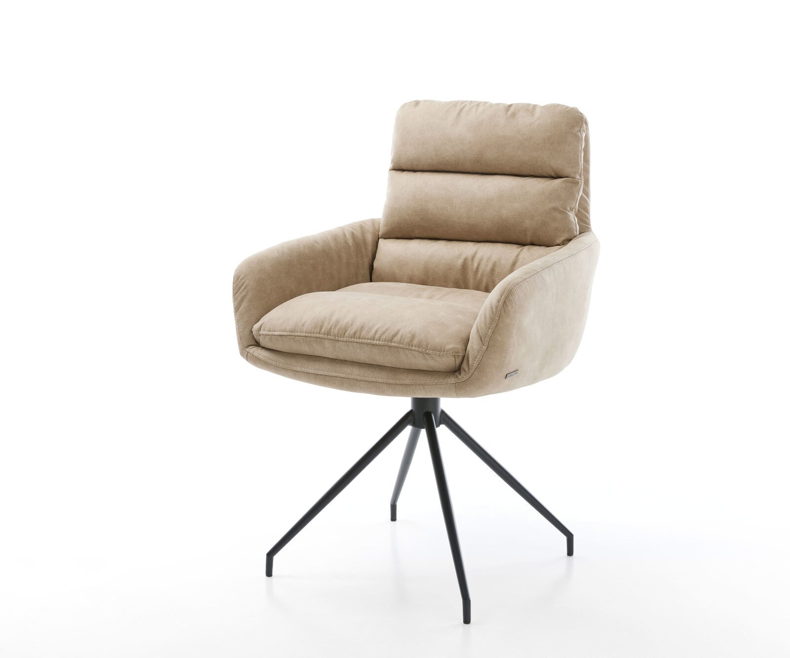 Esszimmerstuhl Abelia-Flex mit Armlehnen Mikrofaser Beige Vintage Kreuzgestell konisch Schwarz 1