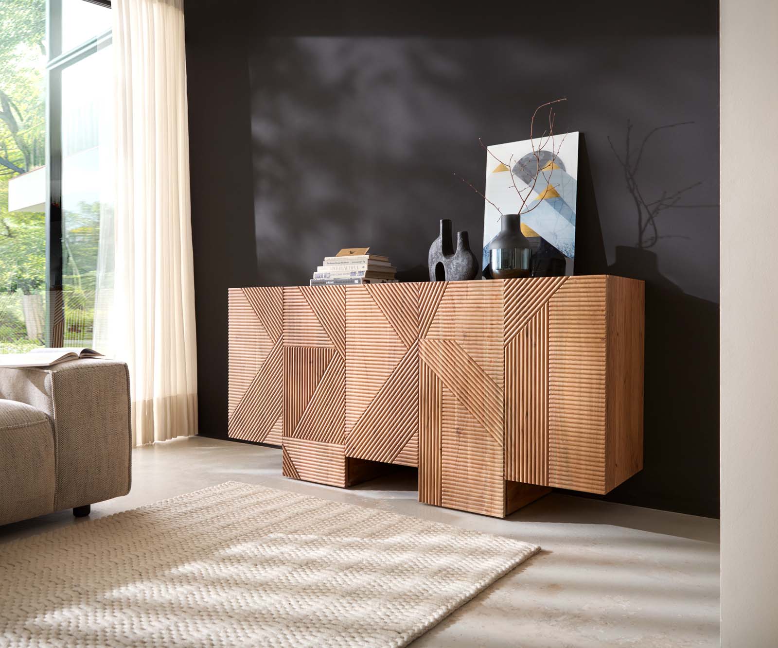 Sideboard Naxxar 180 cm Akazie Natur 5 Türen 1