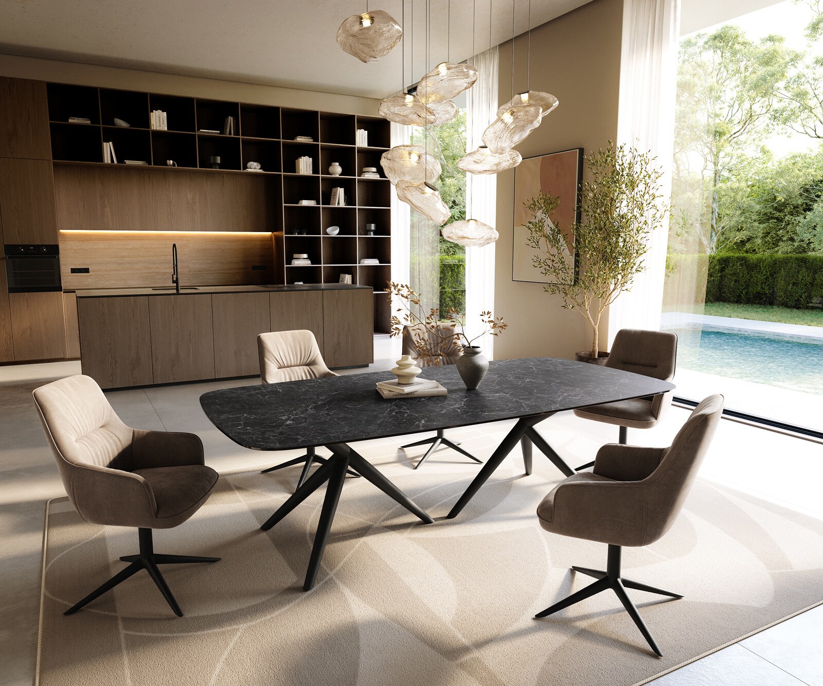 Esstisch Edge Boot 240x120 cm Keramik Laminam® Nero Greco Anthrazit Estelar rund Metall Schwarz 5