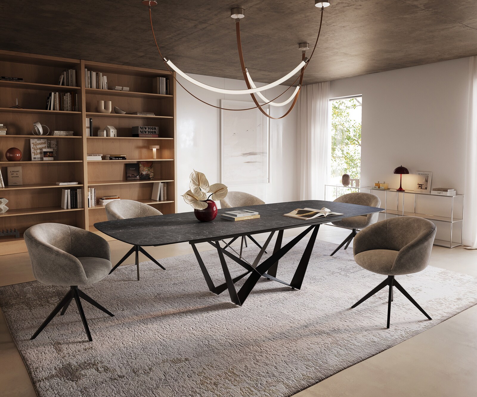 Esstisch Edge Boot 240-300x120 cm Keramik Laminam® Nero Greco Anthrazit Spider Flachstahl Schwarz ausziehbar 6