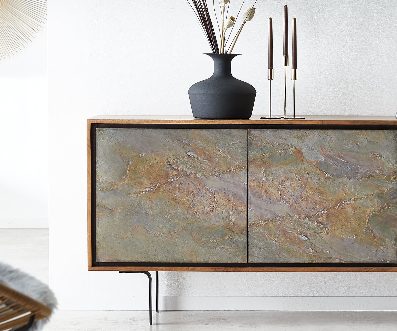 Sideboard Juwelo 175 cm Akazie Natur mit Steinfurnier  5 Sideboard Juwelo 175 cm Akazie Natur mit Steinfurnier  5