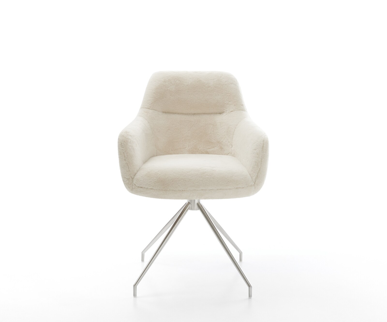 Chaise-de-salle-à-manger Pejo-Flex peluche crème-blanc pied croisé conique acier inoxydable resorts ensachés 2