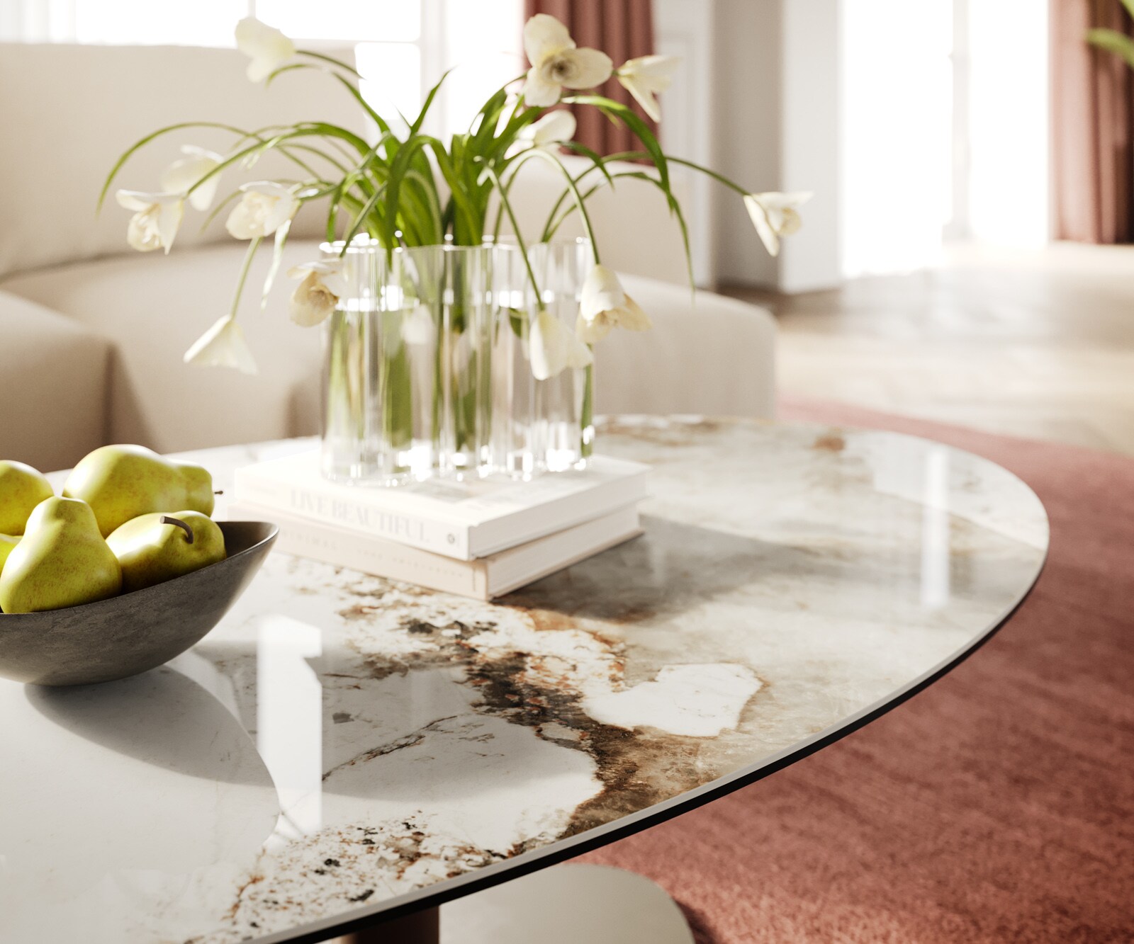 Couchtisch Edge Oval 140x80 cm Keramik Minas Melange Vibany Metall Effektfinish Titan 5