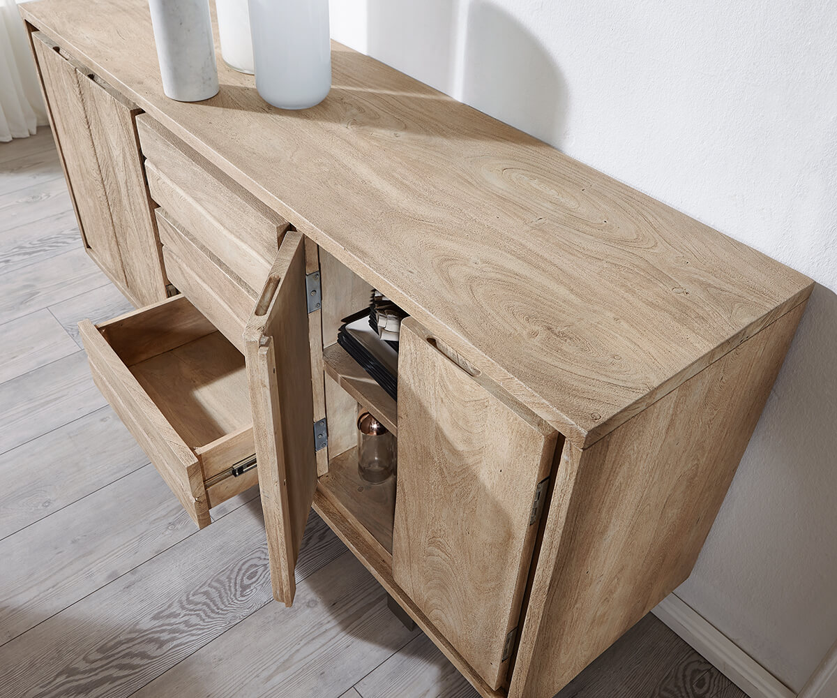 Sideboard Live-Edge 172 cm Akazie Champagner 3 Schübe 4 Türen 5