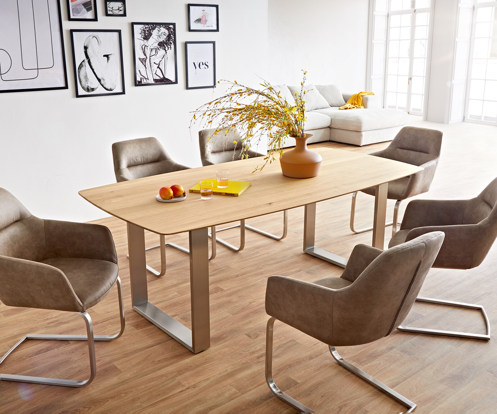 Table à manger Edge Boot 200x100x2,5-3 chêne nature acier inoxydable mince bord suisse 7