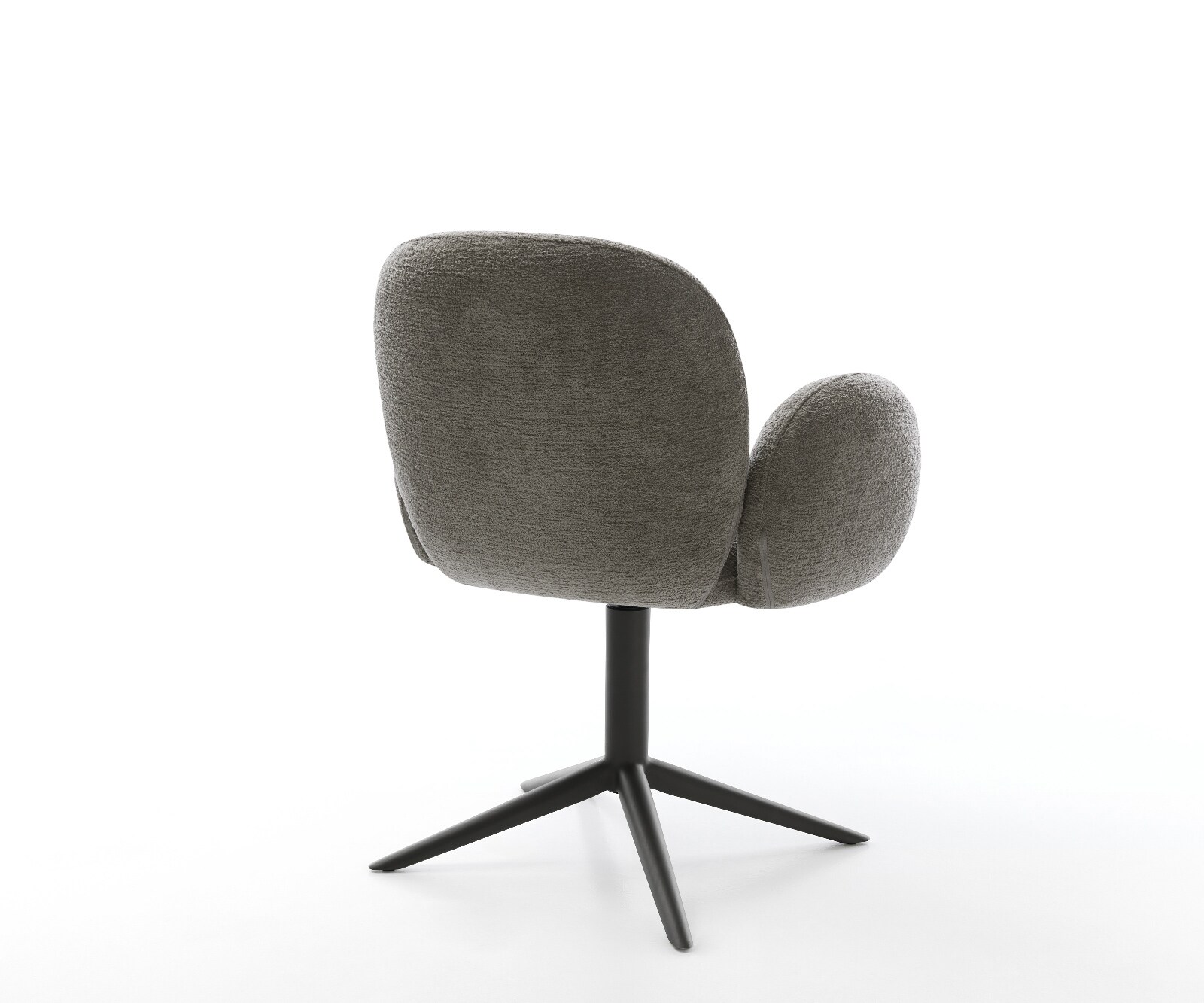 Chaise-pivotante Nube-Flex avec accoudoirs bouclé doux couleur boue pied de chaise 4 branches noir pivotement sur 360° fonction bascule resorts ensachés 4