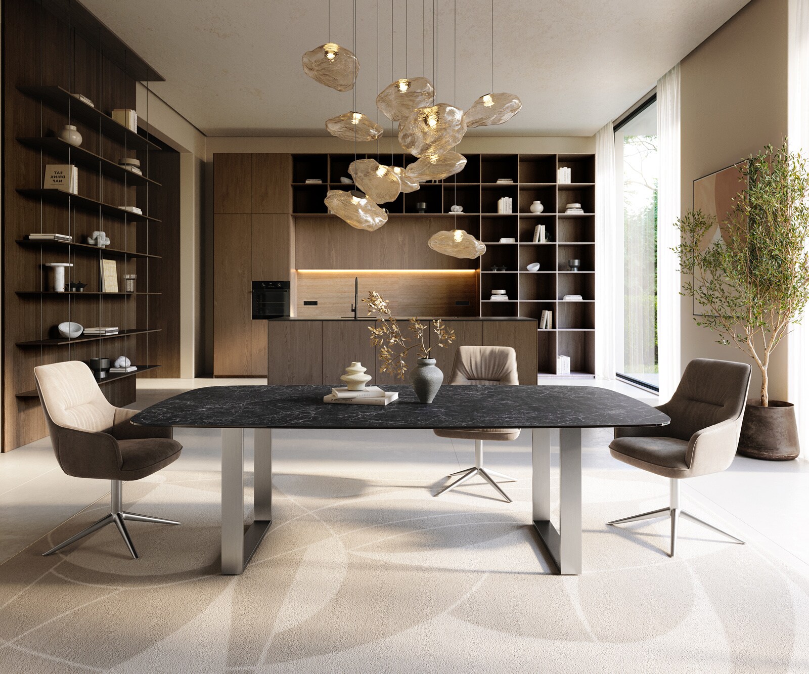 Esstisch Edge Boot 240x120 cm Keramik Laminam® Nero Greco Anthrazit Edelstahl Schmal 1