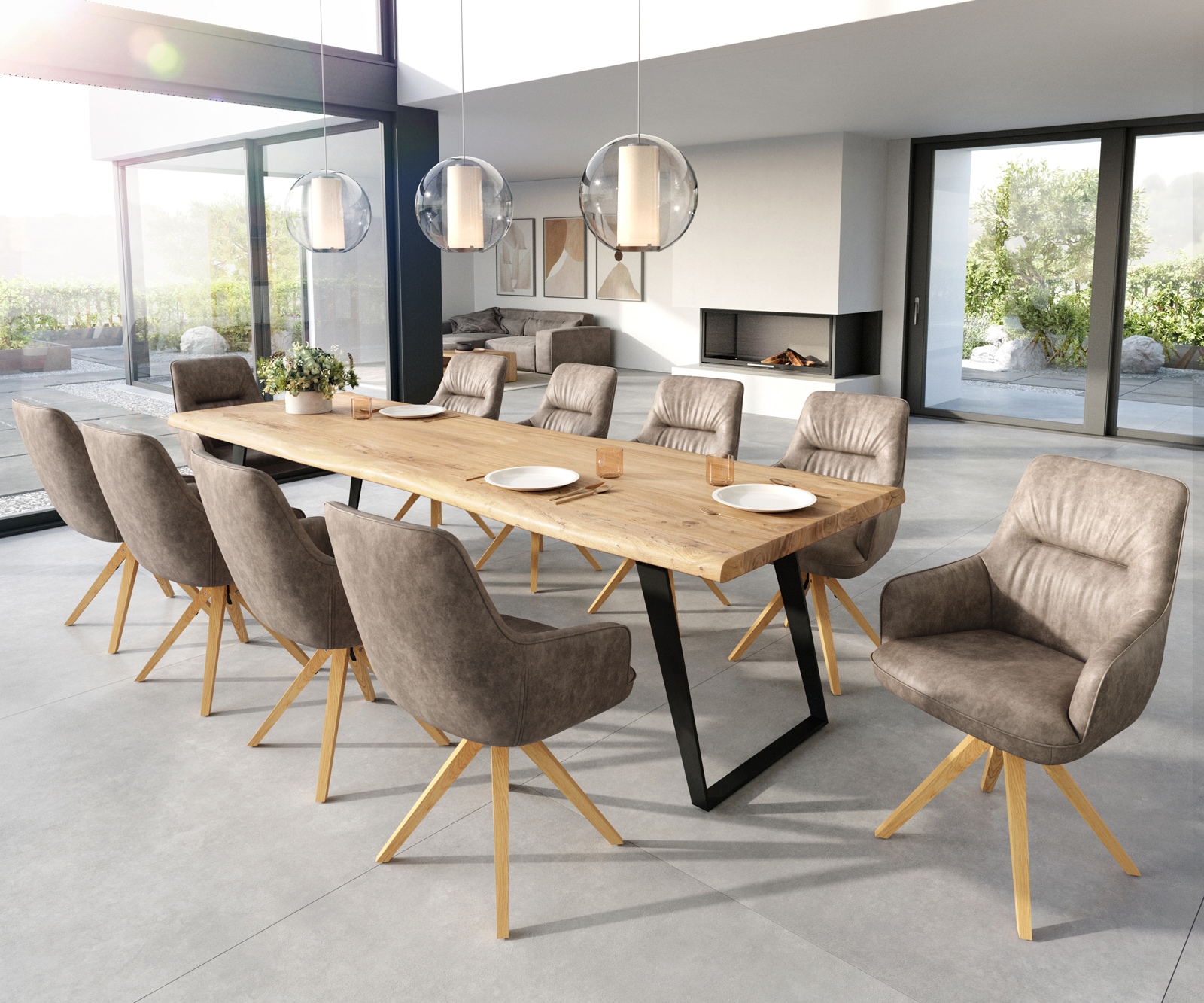 Esszimmerstuhl Zelia-Flex mit Armlehnen Mikrofaser Taupe Vintage Holzgestell kantig Natur Taschenfederkern 3 Esszimmerstuhl Zelia-Flex mit Armlehnen Mikrofaser Taupe Vintage Holzgestell kantig Natur Taschenfederkern 3