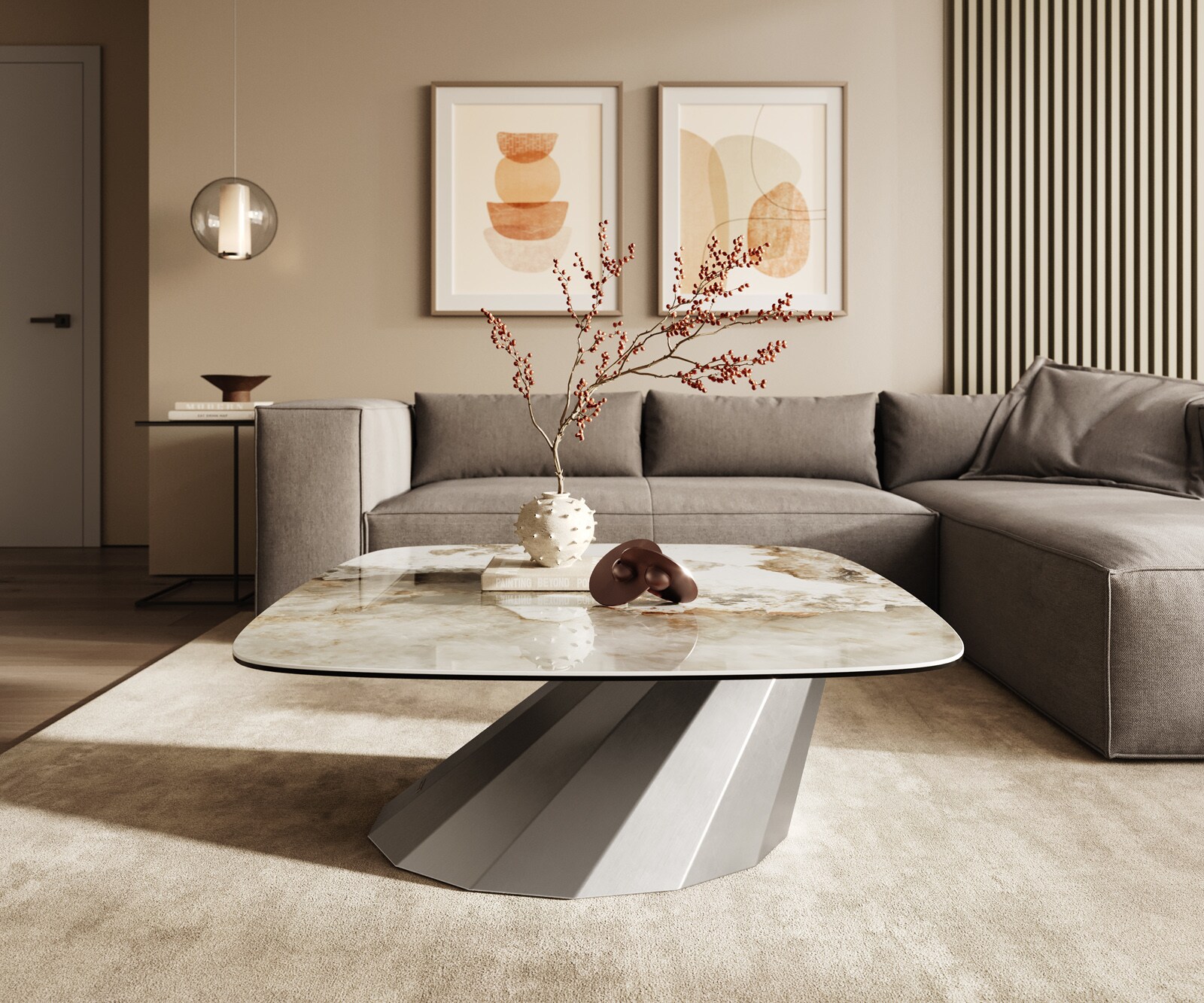 Table basse Edge Boot 90x90 cm céramique Minas Melange Parabi acier inoxydable brossé 2