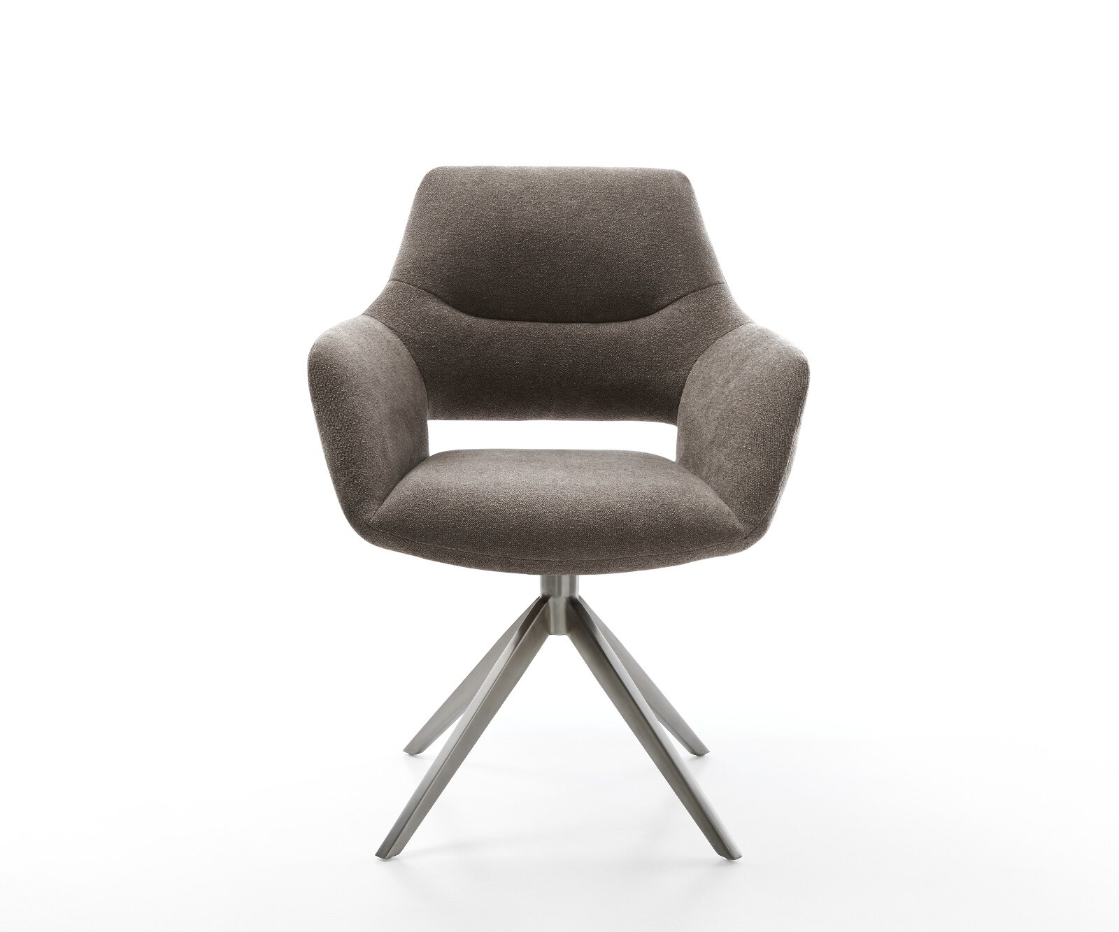 Chaise-pivotante Yago-Flex avec accoudoirs tissu structuré doux taupe pied croisé large grafiete pivotement sur 360° fonction bascule ressorts ensachés 1
