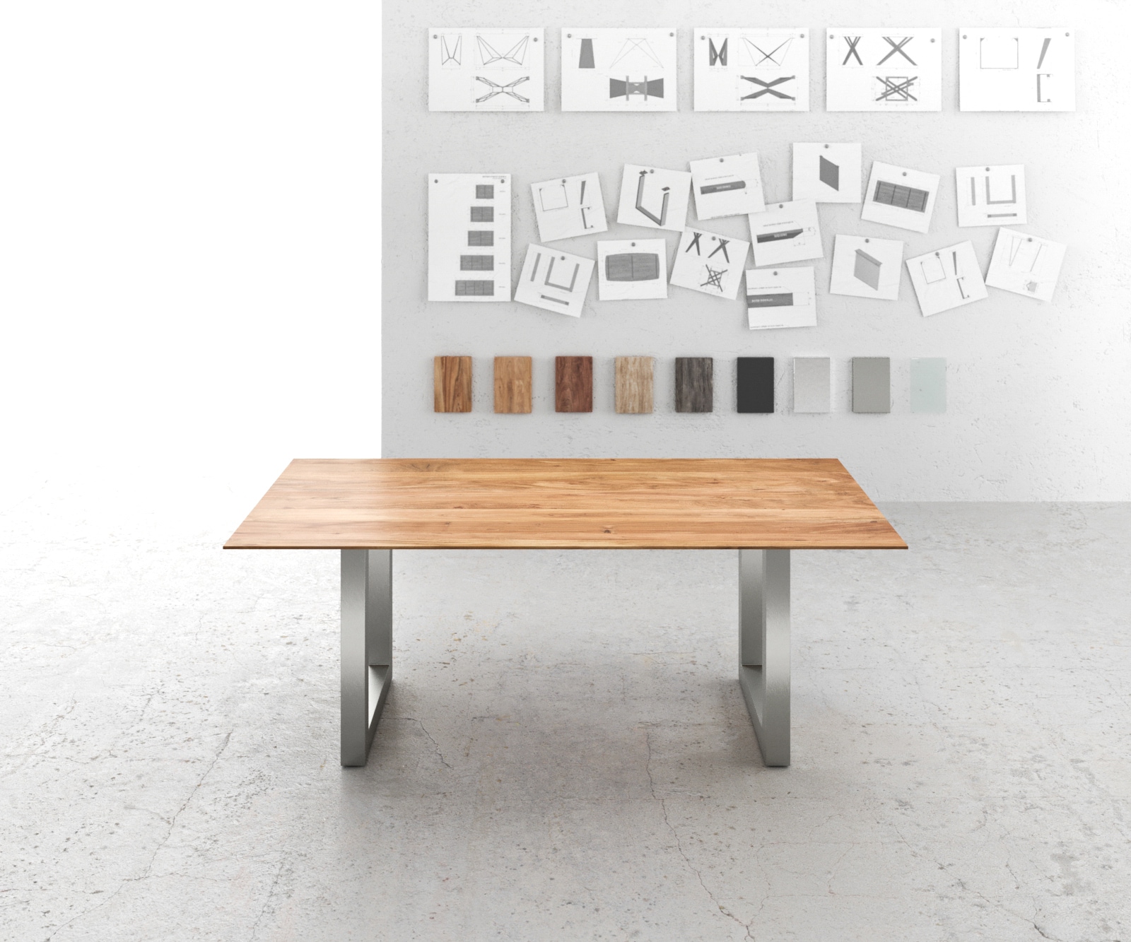 Table-à-manger Edge 200x100 acacia nature acier inoxydable large bord suisse 1 Table-à-manger Edge 200x100 acacia nature acier inoxydable large bord suisse 1