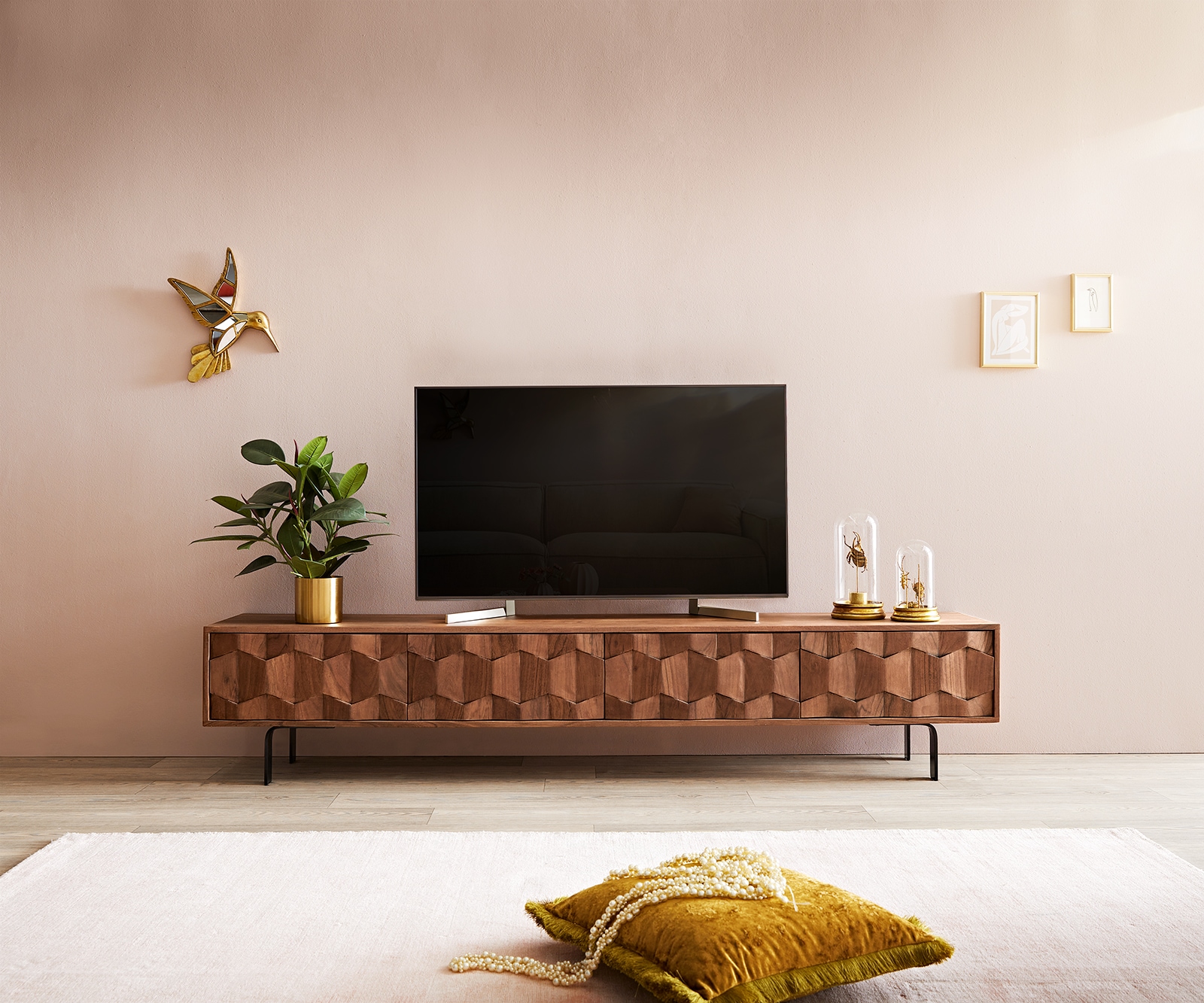 Lowboard Fevo 200 cm Akazie Braun 4 Türen L-Fuß 1 Lowboard Fevo 200 cm Akazie Braun 4 Türen L-Fuß 1