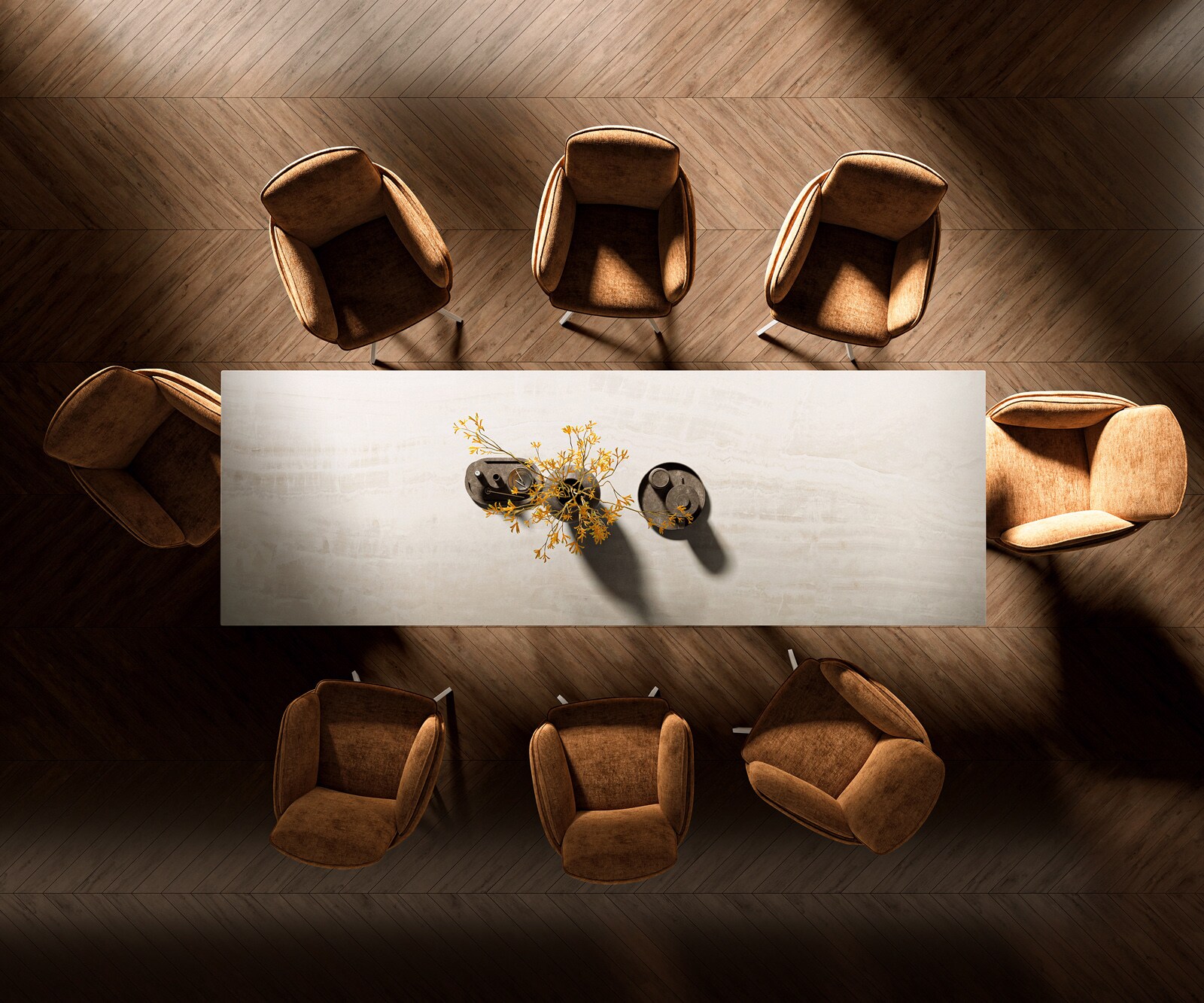 Table à manger Edge 300x100 cm céramique Onyx Champagne Spider métal blanc 6