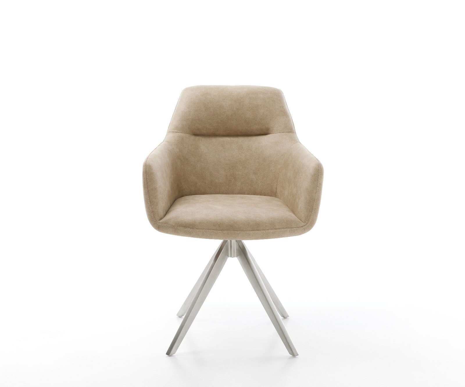 Chaise-de-salle-à-manger Pejo-Flex microvelours beige vintage pied croisé angulaire acier inoxydable brossé ressorts ensachés 1