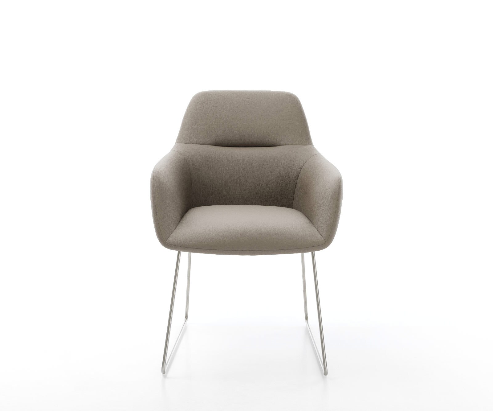 Chaise-de-salle-à-manger Pejo-Flex cuir de vache couleur boue pied trapèze acier inoxydable brossé ressorts ensachés 1