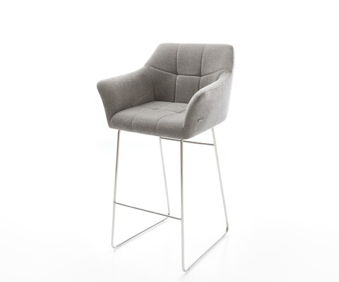 Chaise-de-bar Yulo-Flex Tissu structuré doux Gris Pied trapèze acier inoxydable Argent
