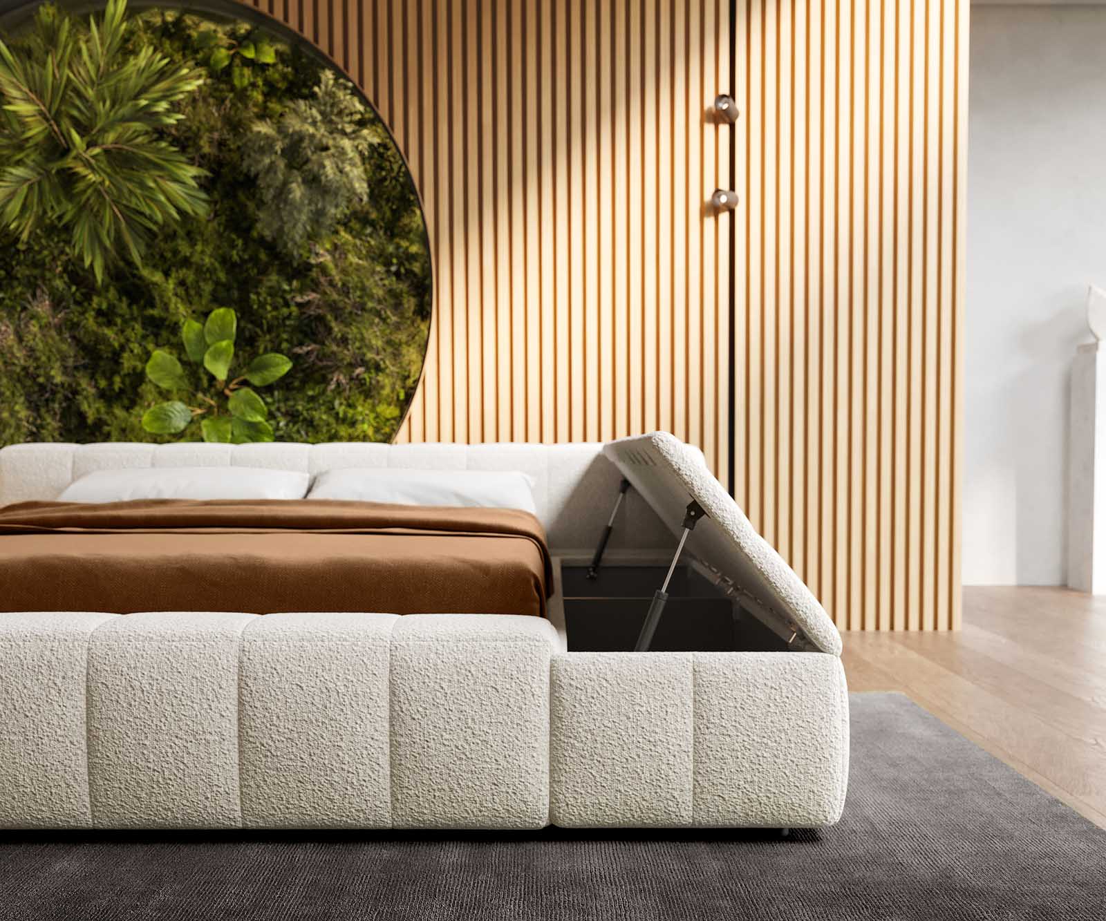 Polsterbettgestell Espazio 140x200 cm Bouclé Creme-Weiß mit Stauraum 6