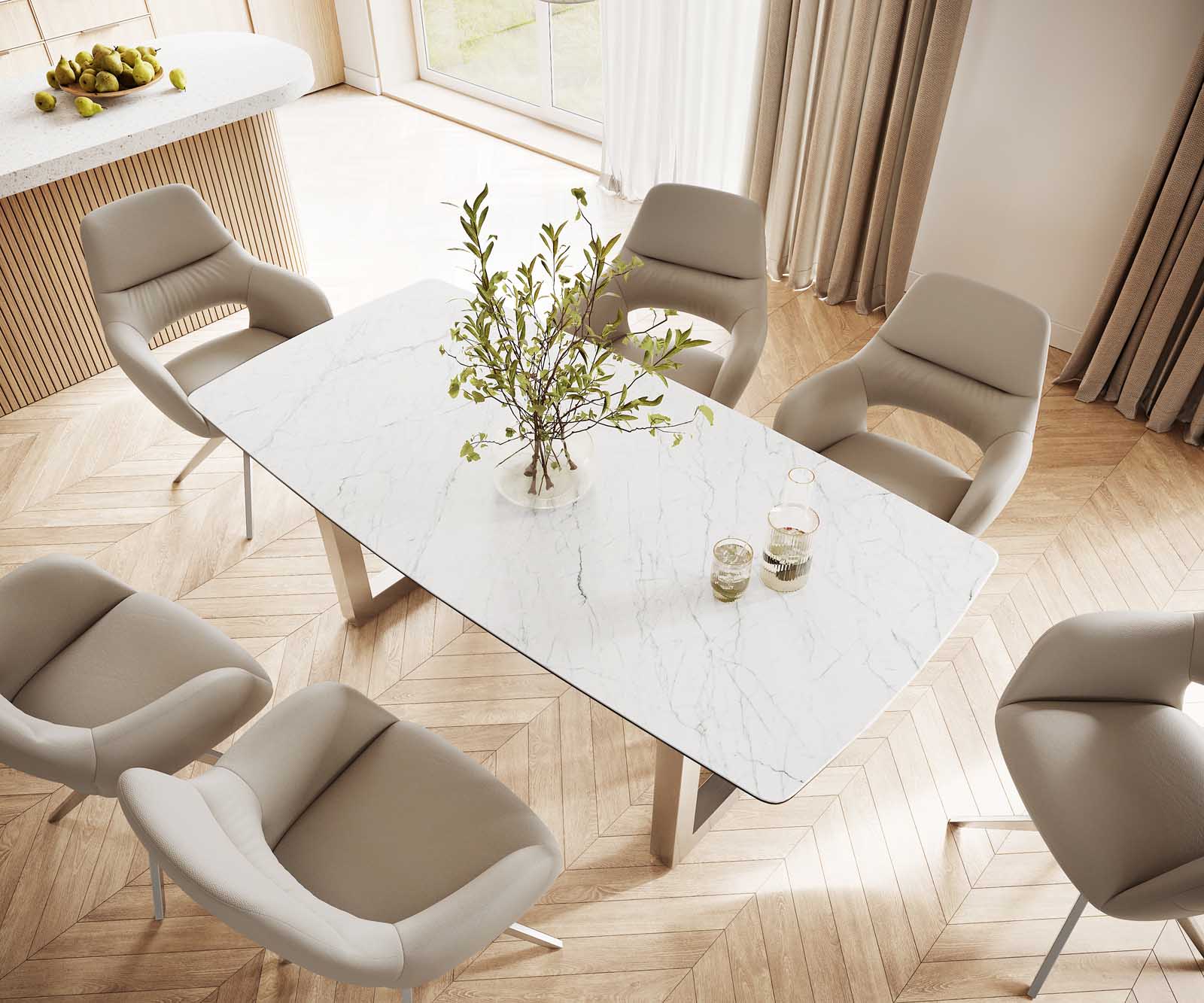 Table-à-manger Edge forme Boot 200x100 céramique Laminam® statuarietto blanc inox large 3 Table-à-manger Edge forme Boot 200x100 céramique Laminam® statuarietto blanc inox large 3