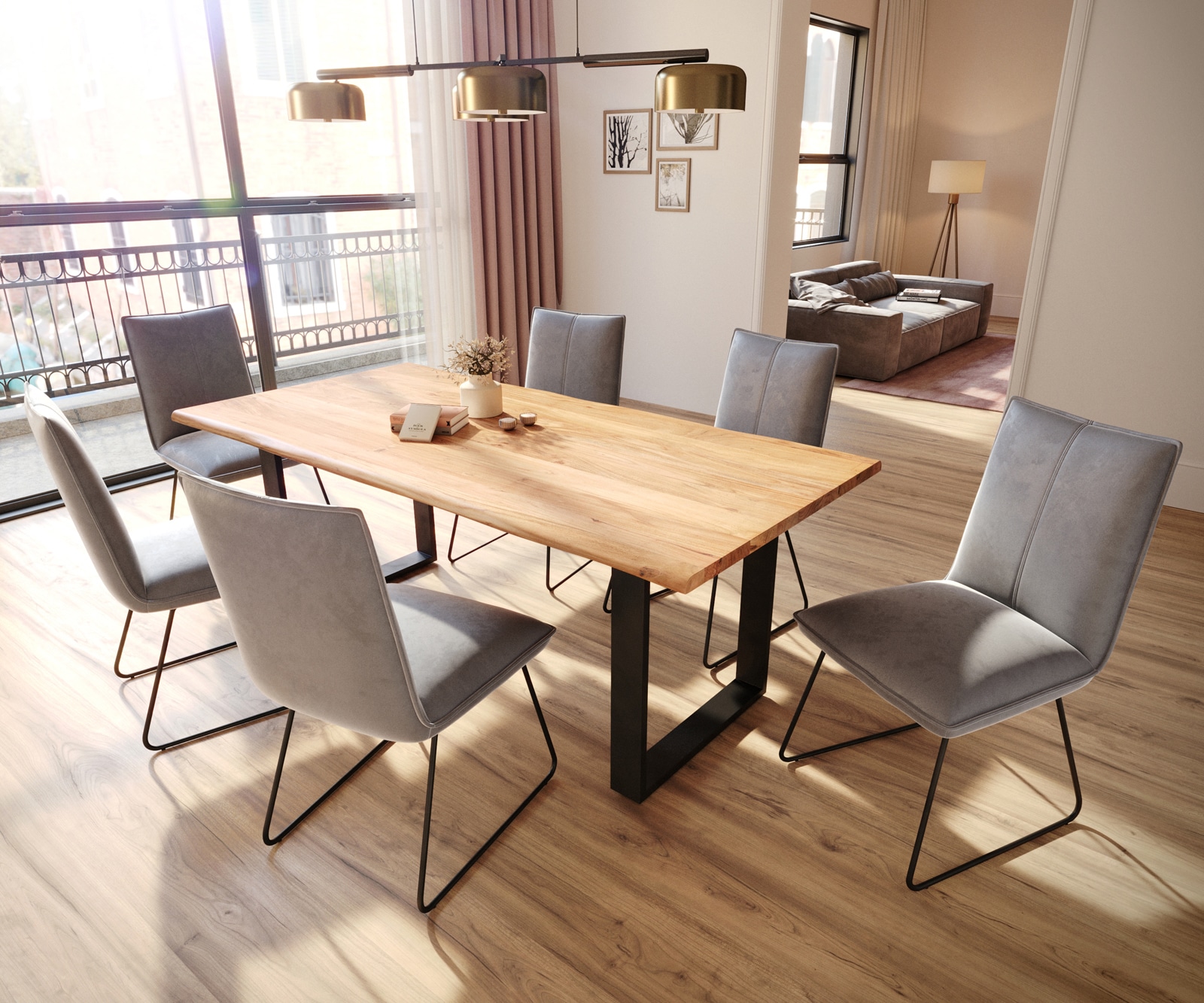 Chaise-de-salle-à-manger Lelio-Flex velours gris pied trapèze noir ressorts ensachés 4