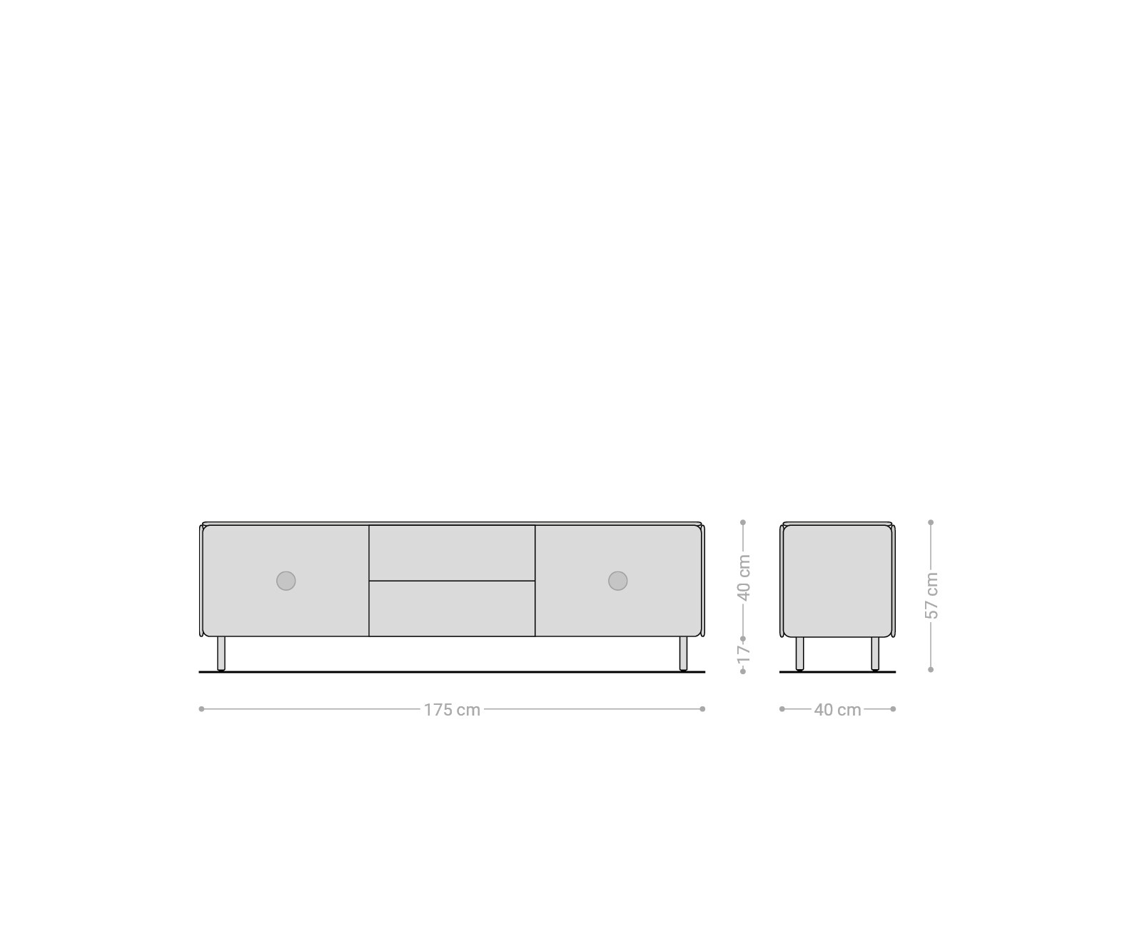 Meuble-TV Shavani 175 cm Acacia naturel 2 portes 2 tiroirs Pieds ronds Acier inoxydable Argent 6