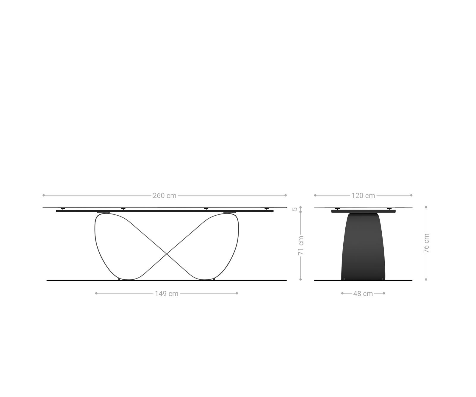 Esstisch Edge Boot 260x120 cm Keramik Laminam® Sabbia Eichefarbig Infinity Metall Schwarz 8
