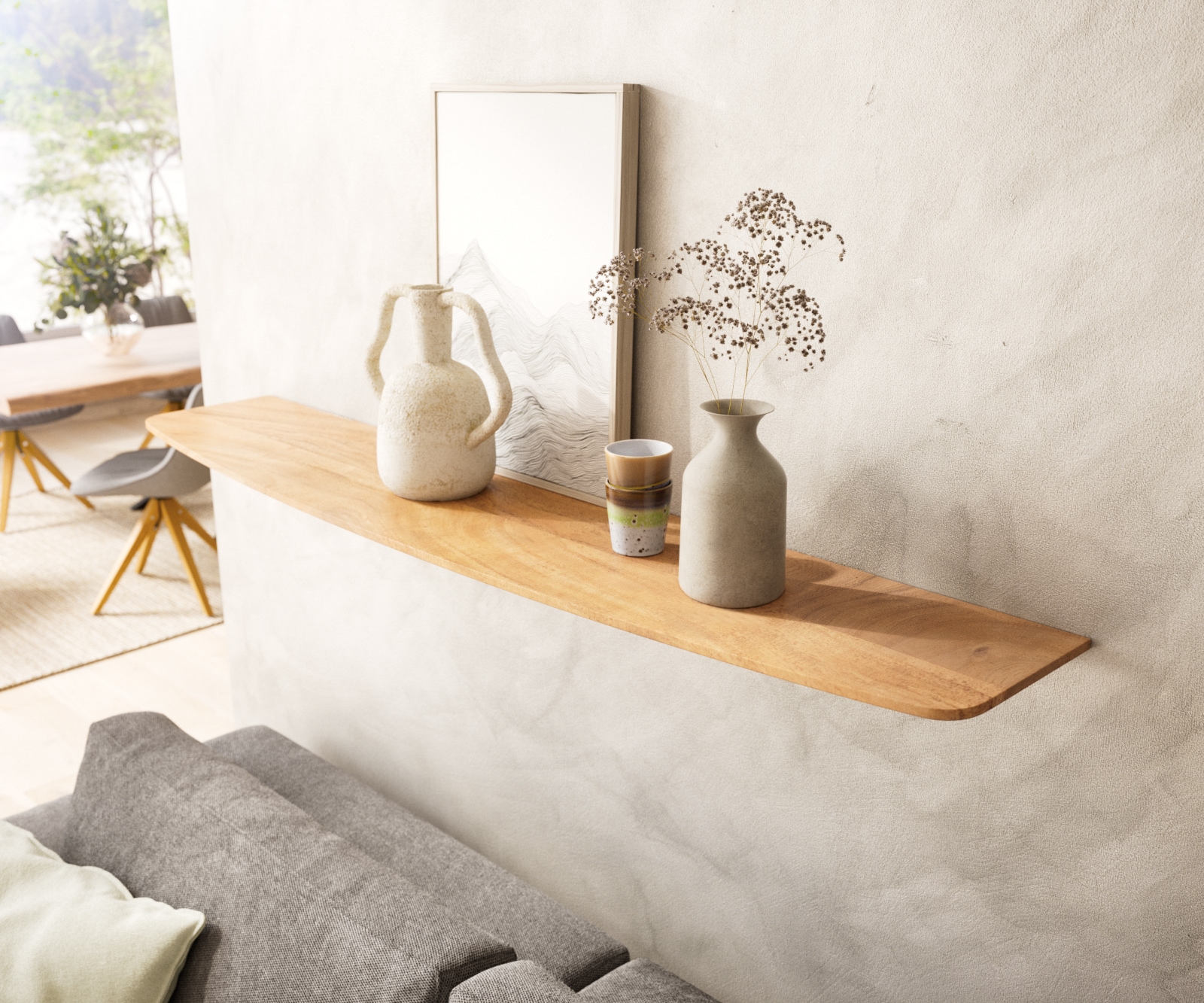 Wandregal Edge 145 cm Akazie Natur Schweizer Kante Massiv 1 Wandregal Edge 145 cm Akazie Natur Schweizer Kante Massiv 1