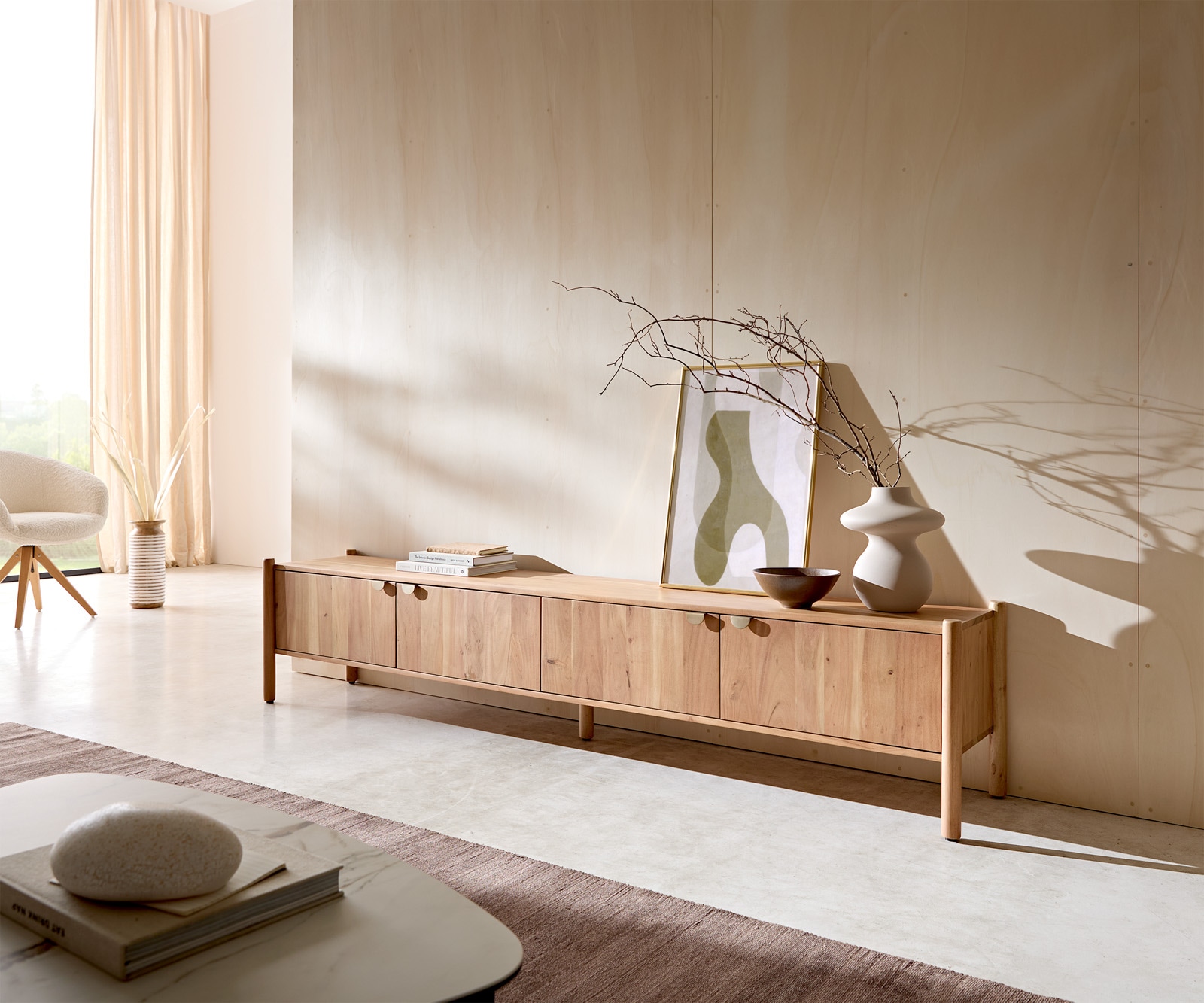 Lowboard Caius 220 cm Akazie Aura 4 Türen 1