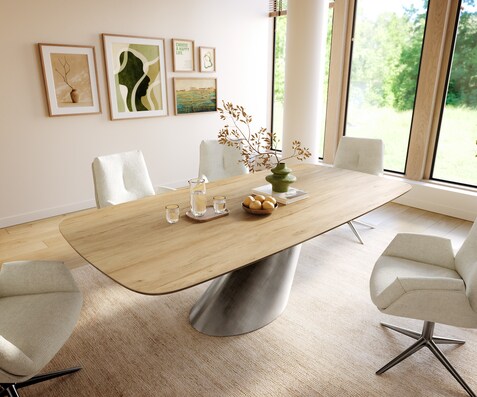 Table à manger Edge Boot 240x120 cm Céramique Laminam® Sabbia Eichefarbig Cono Métalic Argent