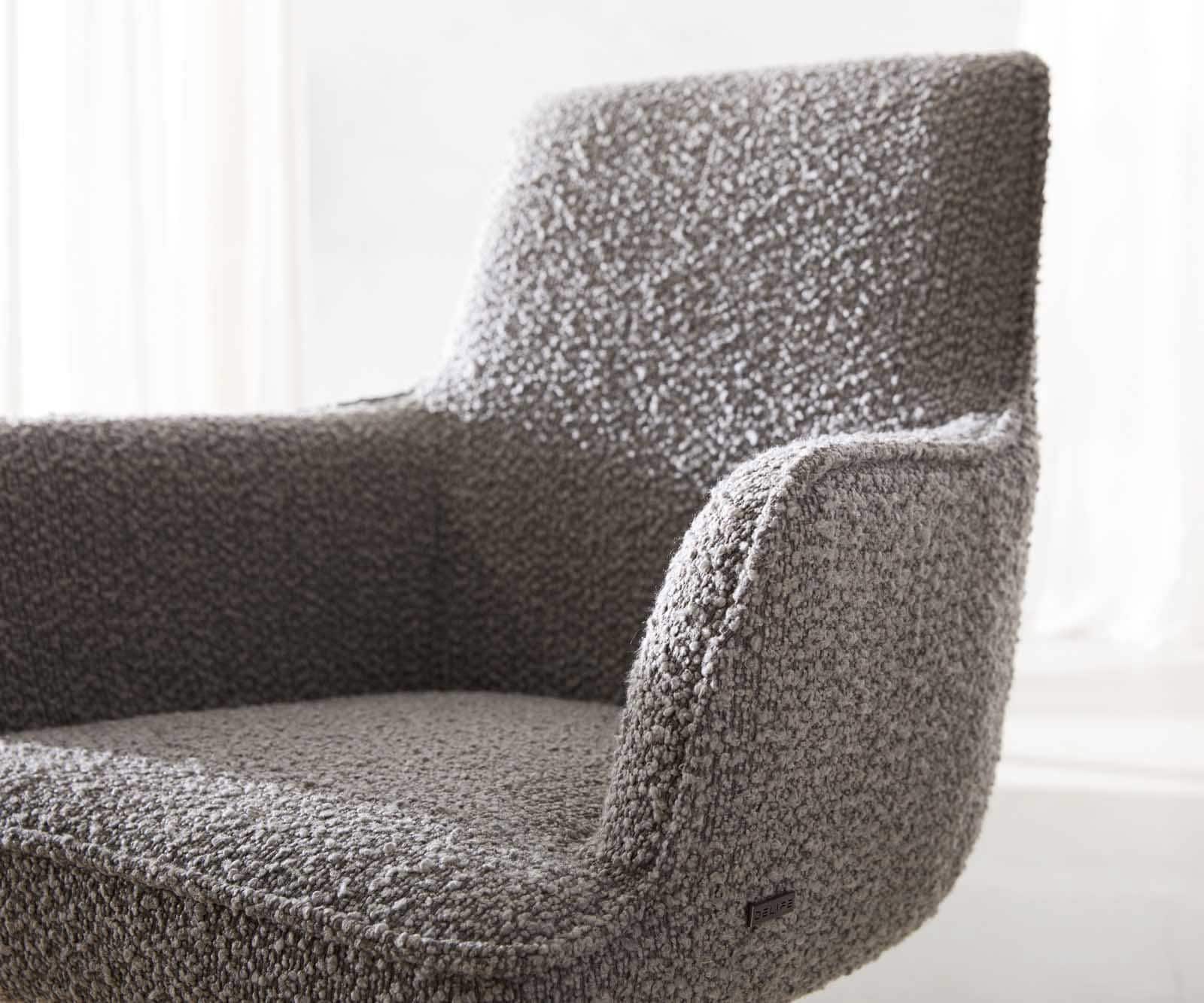 Drehstuhl Heira-Flex mit Armlehnen Bouclé Silbergrau Kreuzgestell breit Edelstahl 360° drehbar Taschenfederkern 4 Drehstuhl Heira-Flex mit Armlehnen Bouclé Silbergrau Kreuzgestell breit Edelstahl 360° drehbar Taschenfederkern 4