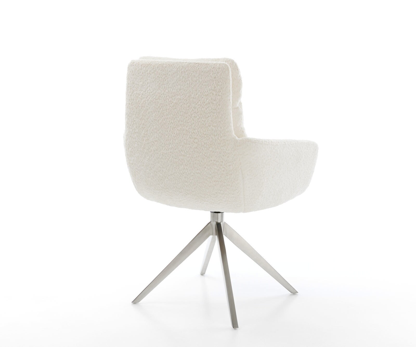 Chaise-de-salle-à-manger Abelia-Flex avec accoudoirs bouclé blanc pied croisé large acier inoxydable brossé 4