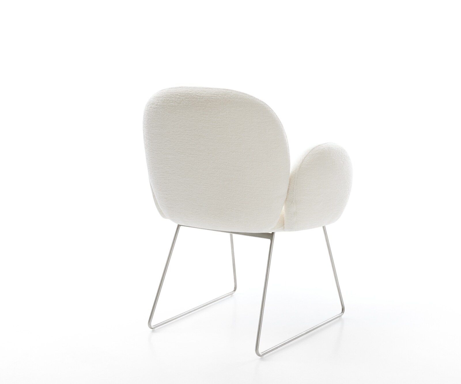 Esszimmerstuhl Nube-Flex mit Armlehnen Bouclé Soft Beige Kufengestell Edelstahl Taschenfederkern 4