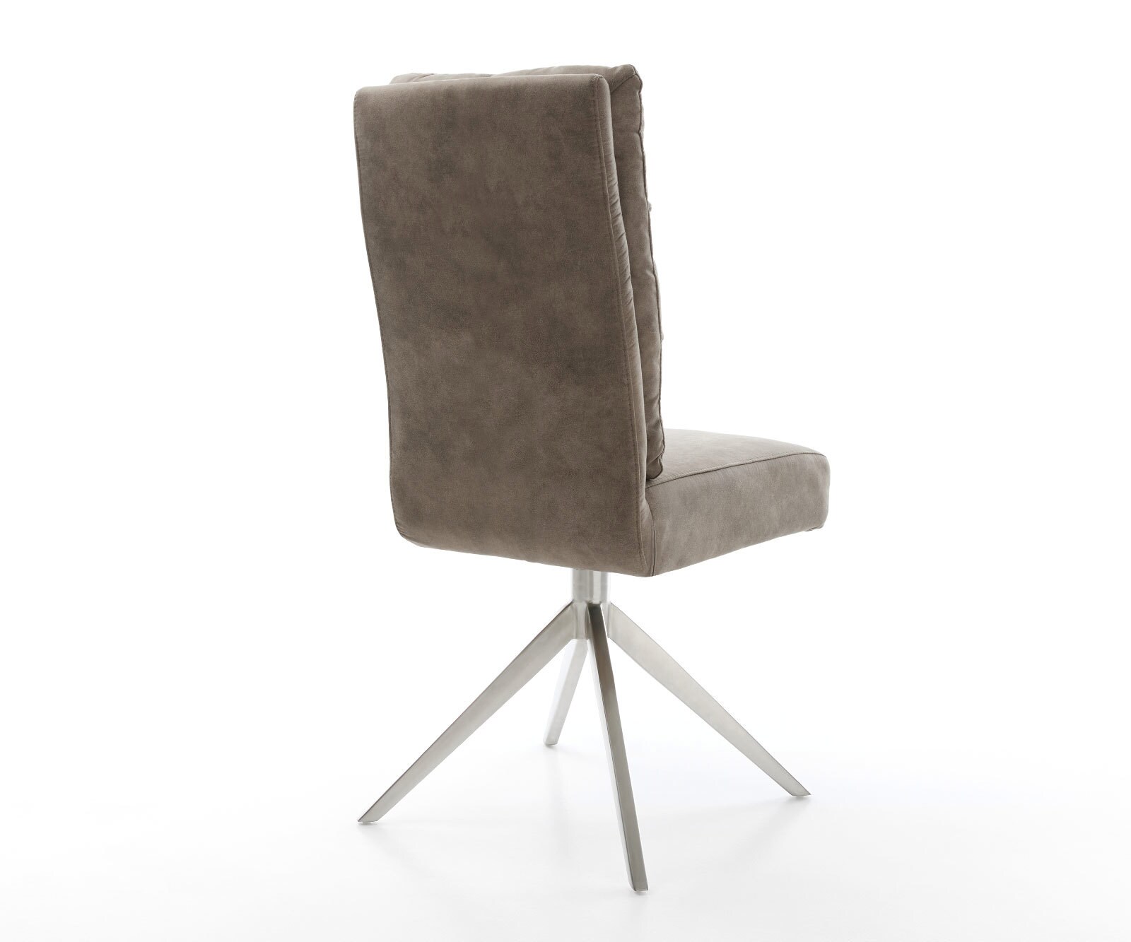 Chaise-pivotante Pela-Flex microvelours taupe vintage pied croisé large acier inoxydable brossé pivotement sur 360° fonction bascule ressorts ensachés 4